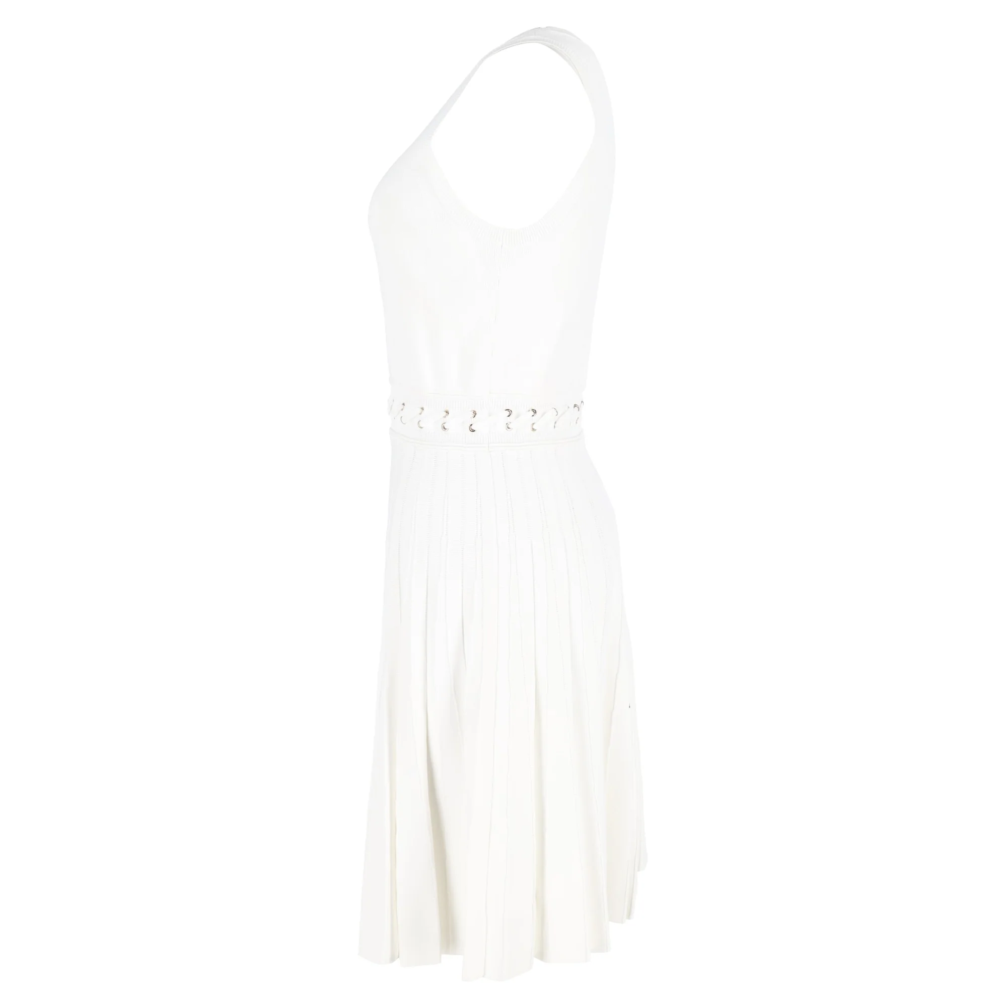 Women's Michael Michael Kors Whipstitched Pleated Knitted Mini Dress in White Viscose - Image 2