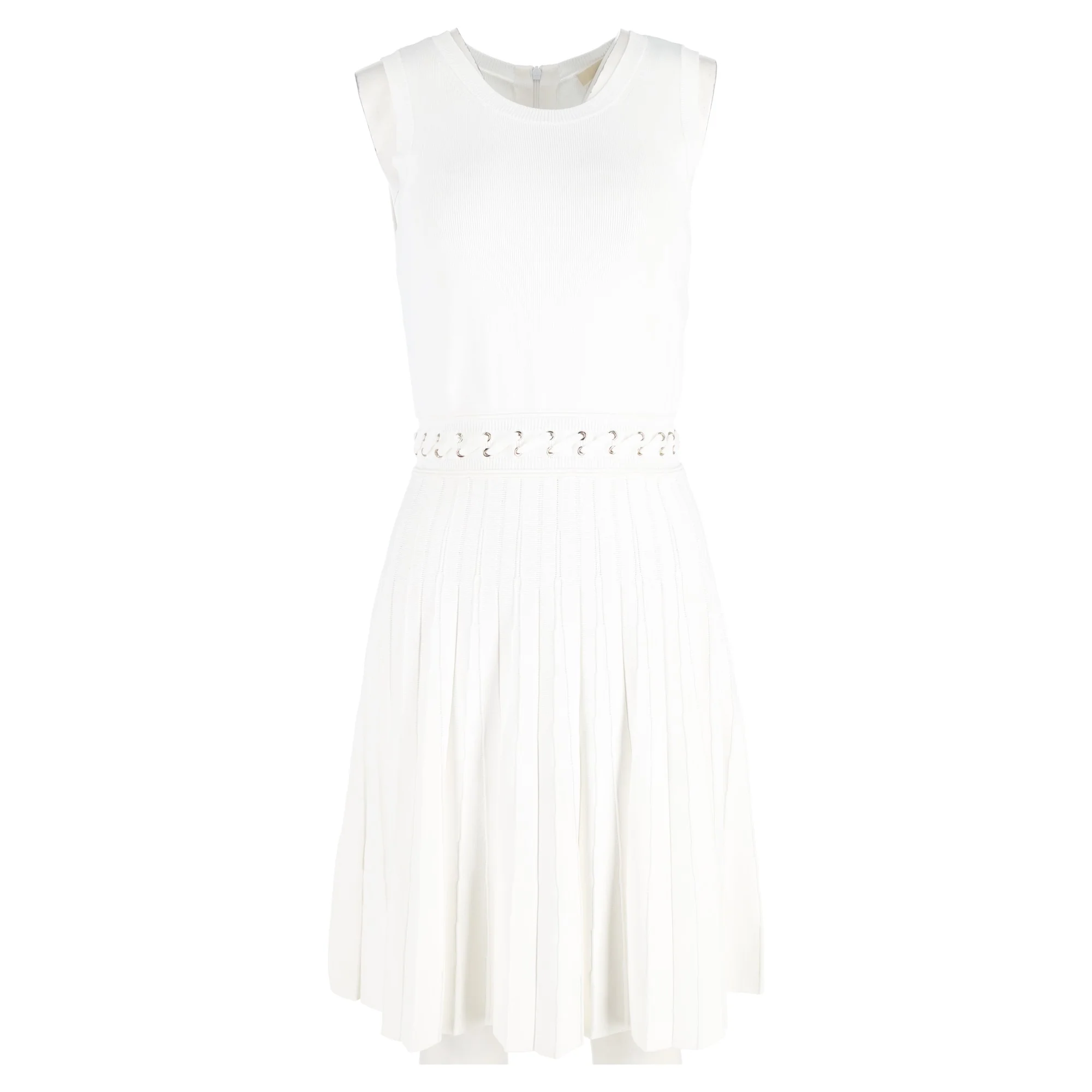 Women's Michael Michael Kors Whipstitched Pleated Knitted Mini Dress in White Viscose - Image 4