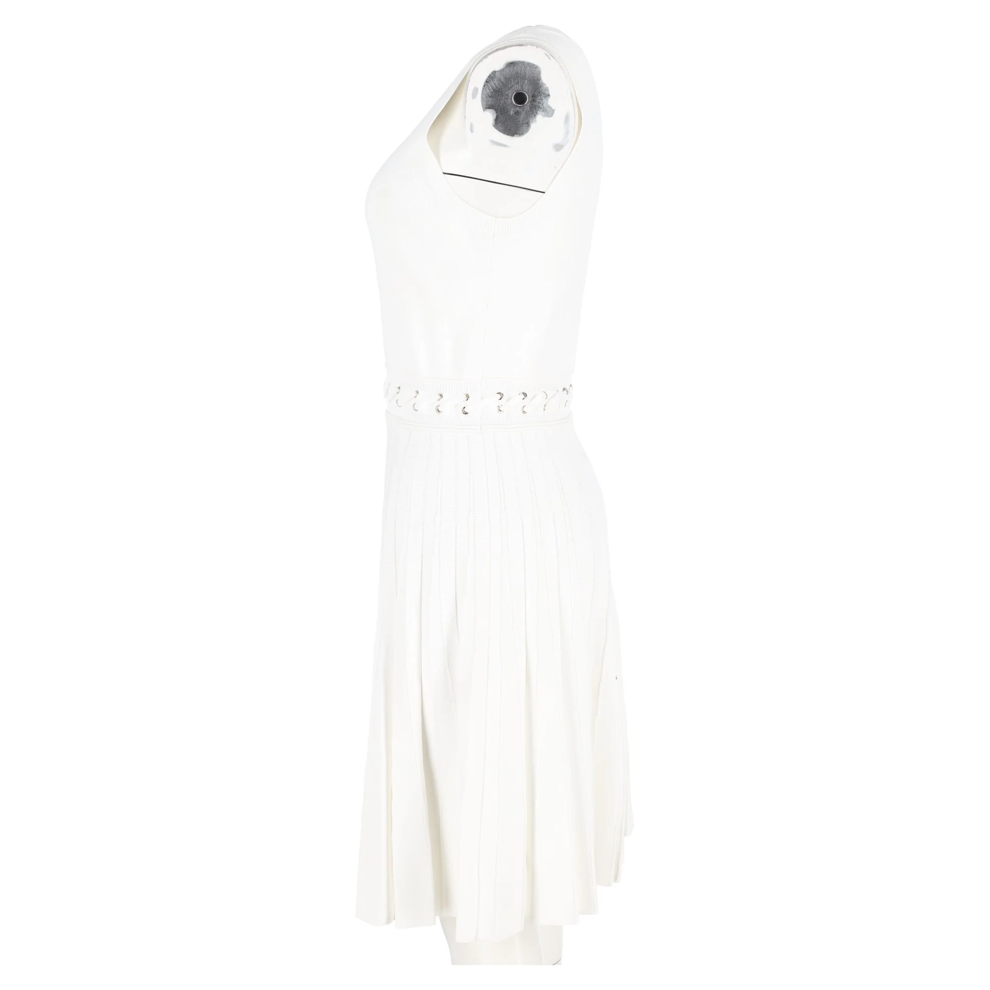 Women's Michael Michael Kors Whipstitched Pleated Knitted Mini Dress in White Viscose - Image 5