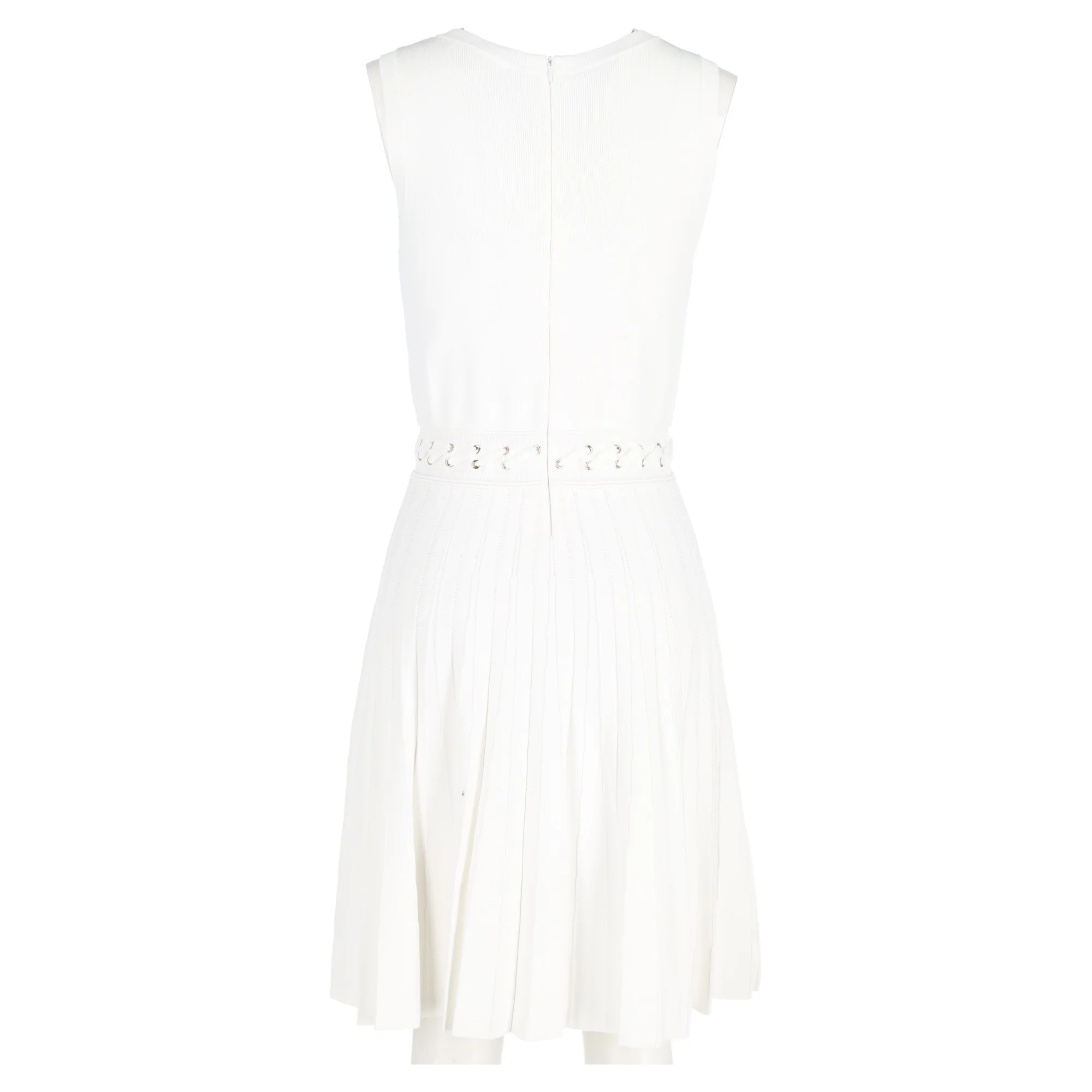 Women's Michael Michael Kors Whipstitched Pleated Knitted Mini Dress in White Viscose - Image 6