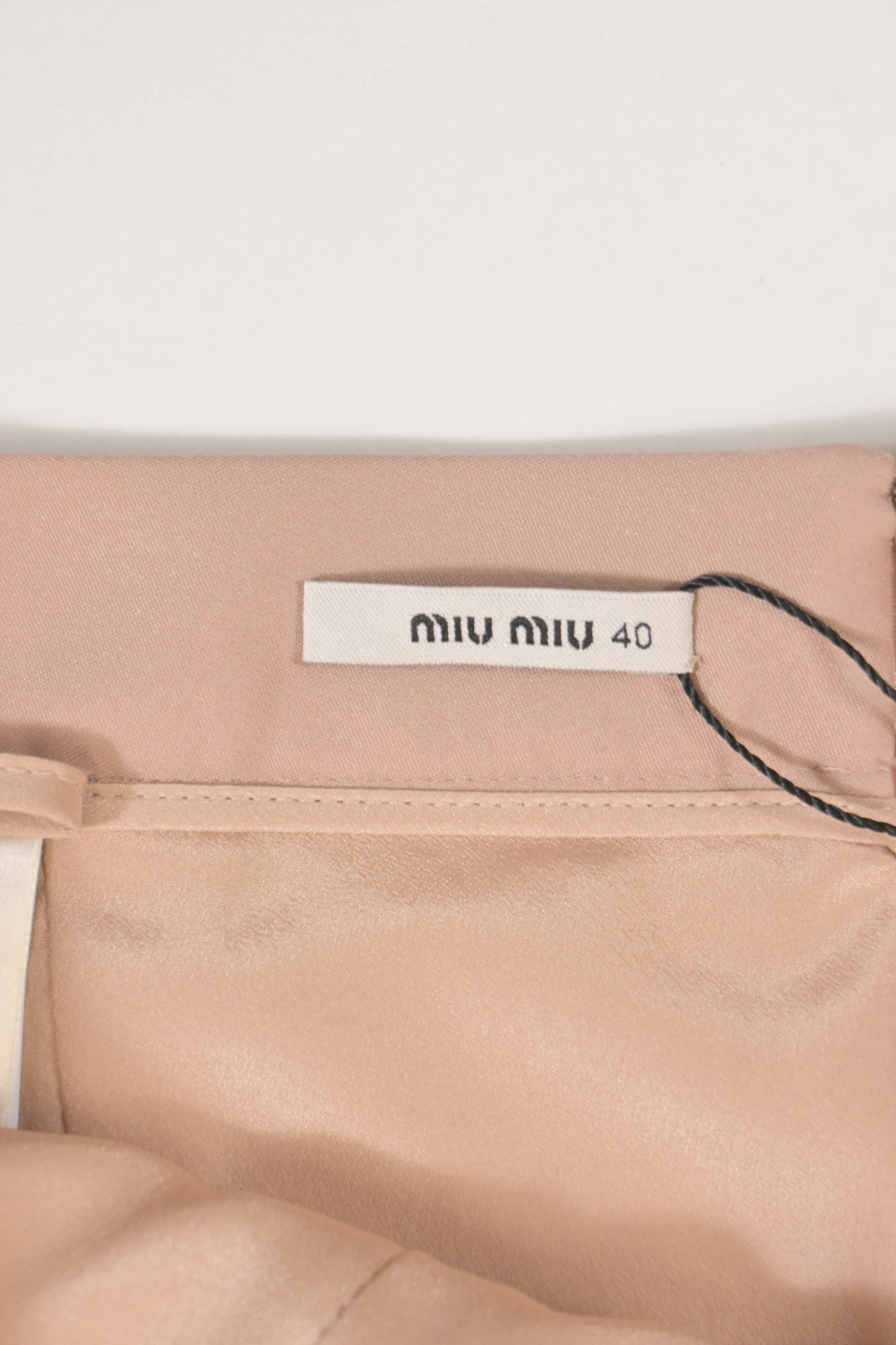 Women's Miu Miu Ruffle Detail Knee-Length Pencil Skirt in Nude Pink Nylon - Image 8
