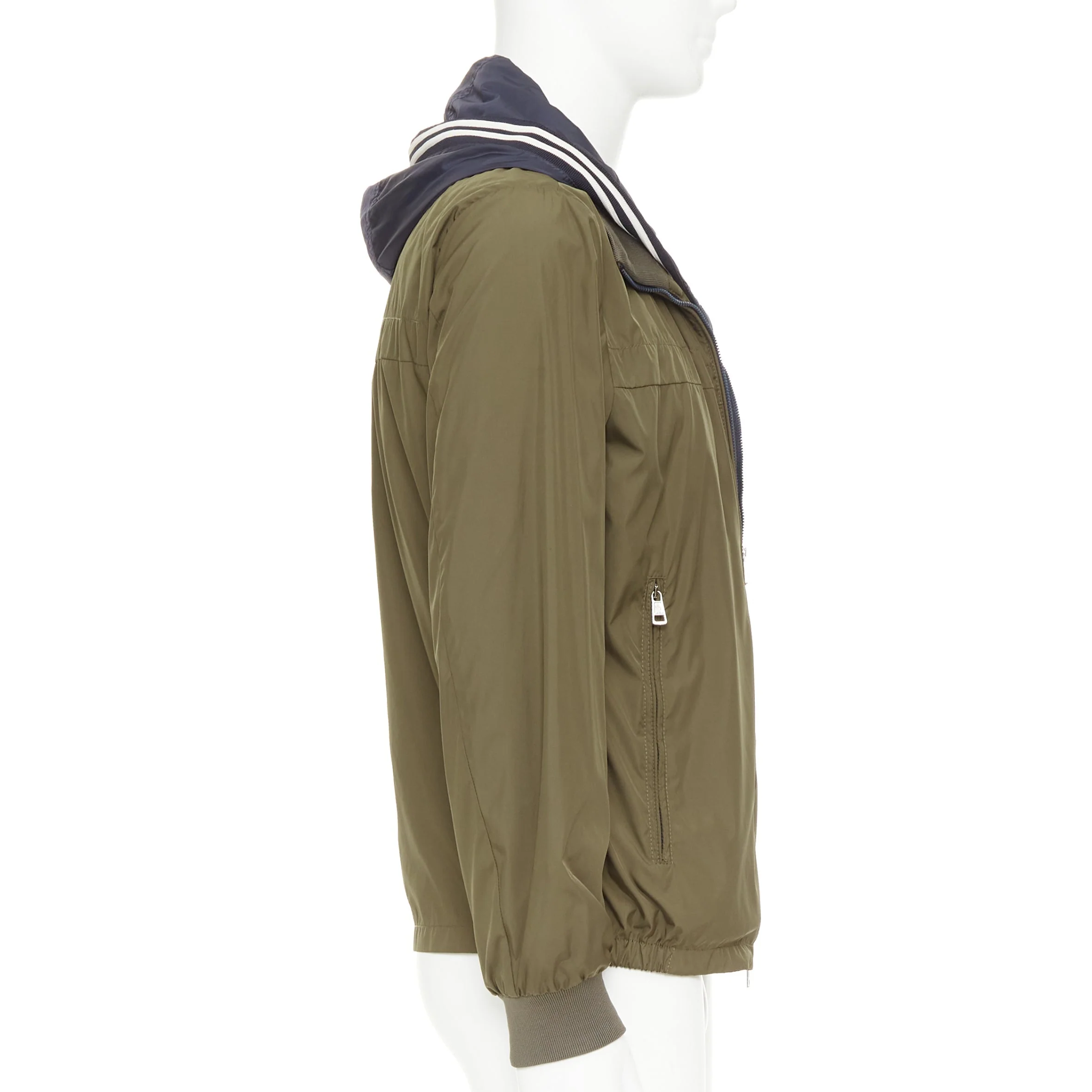 Women's MONCLER Albert Giubbotto khaki green blue nylon layered hooded windbreaker Sz3 L - Image 5