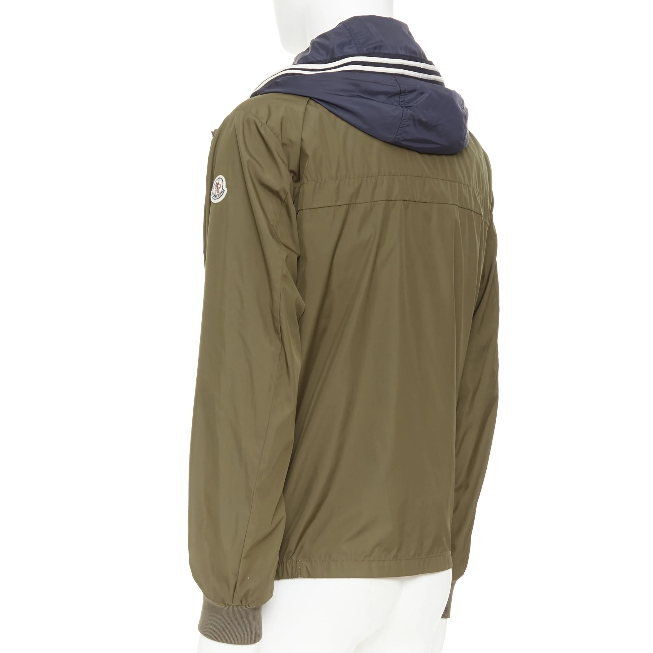 Women's MONCLER Albert Giubbotto khaki green blue nylon layered hooded windbreaker Sz3 L - Image 7