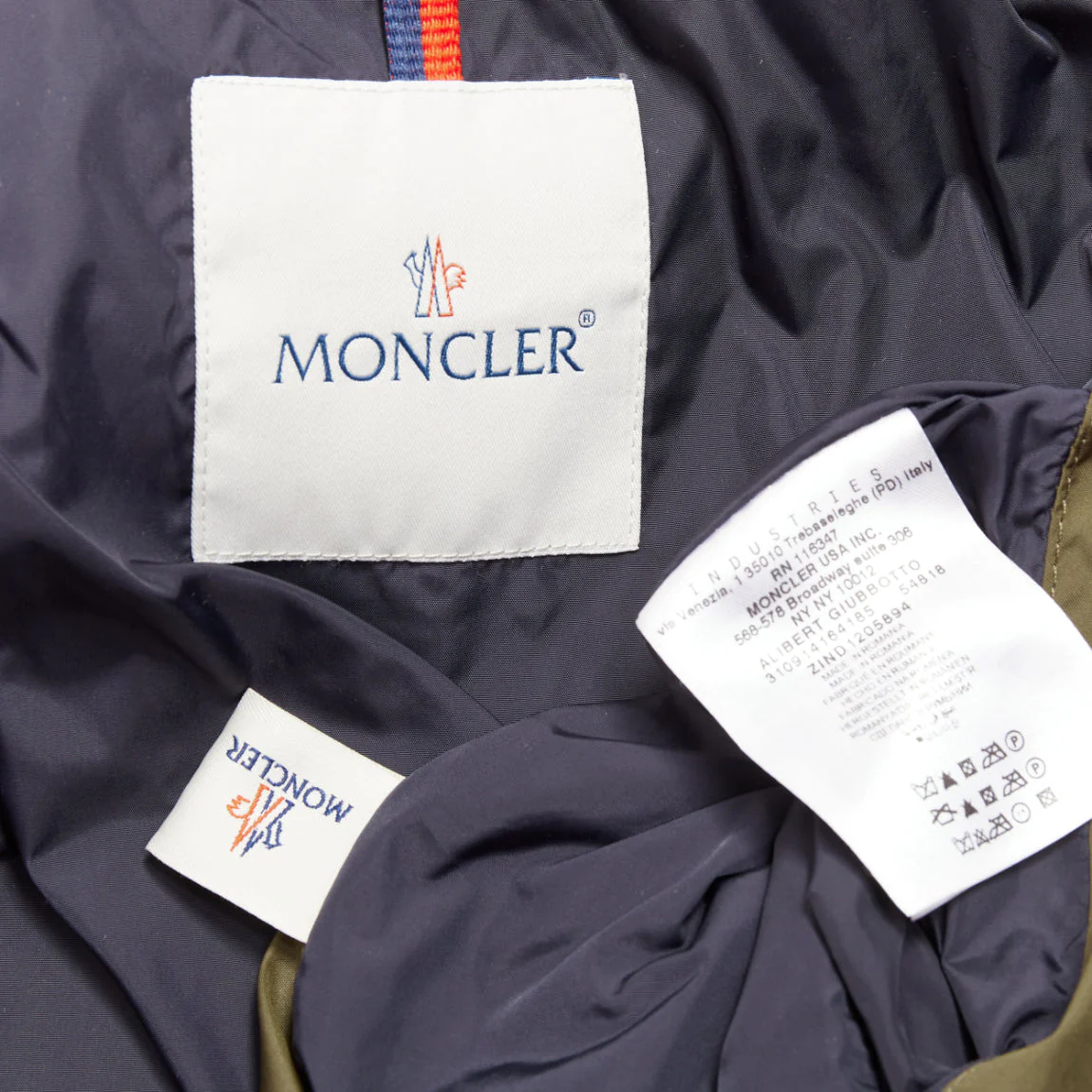 Women's MONCLER Albert Giubbotto khaki green blue nylon layered hooded windbreaker Sz3 L - Image 9