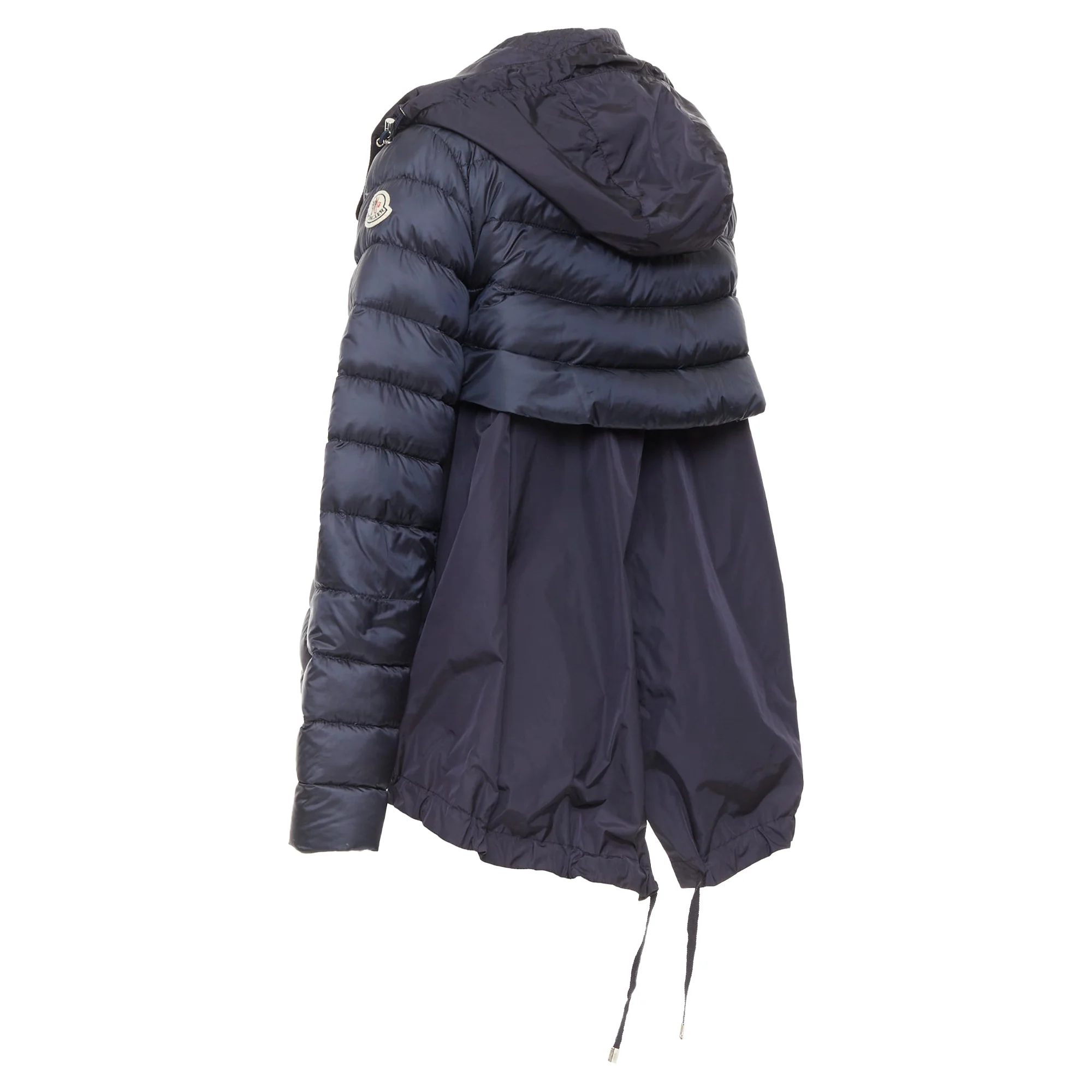 Women's MONCLER Dorothee Guibbotto navy nylon ruffle trim hooded jacket Sz2 M - Image 6