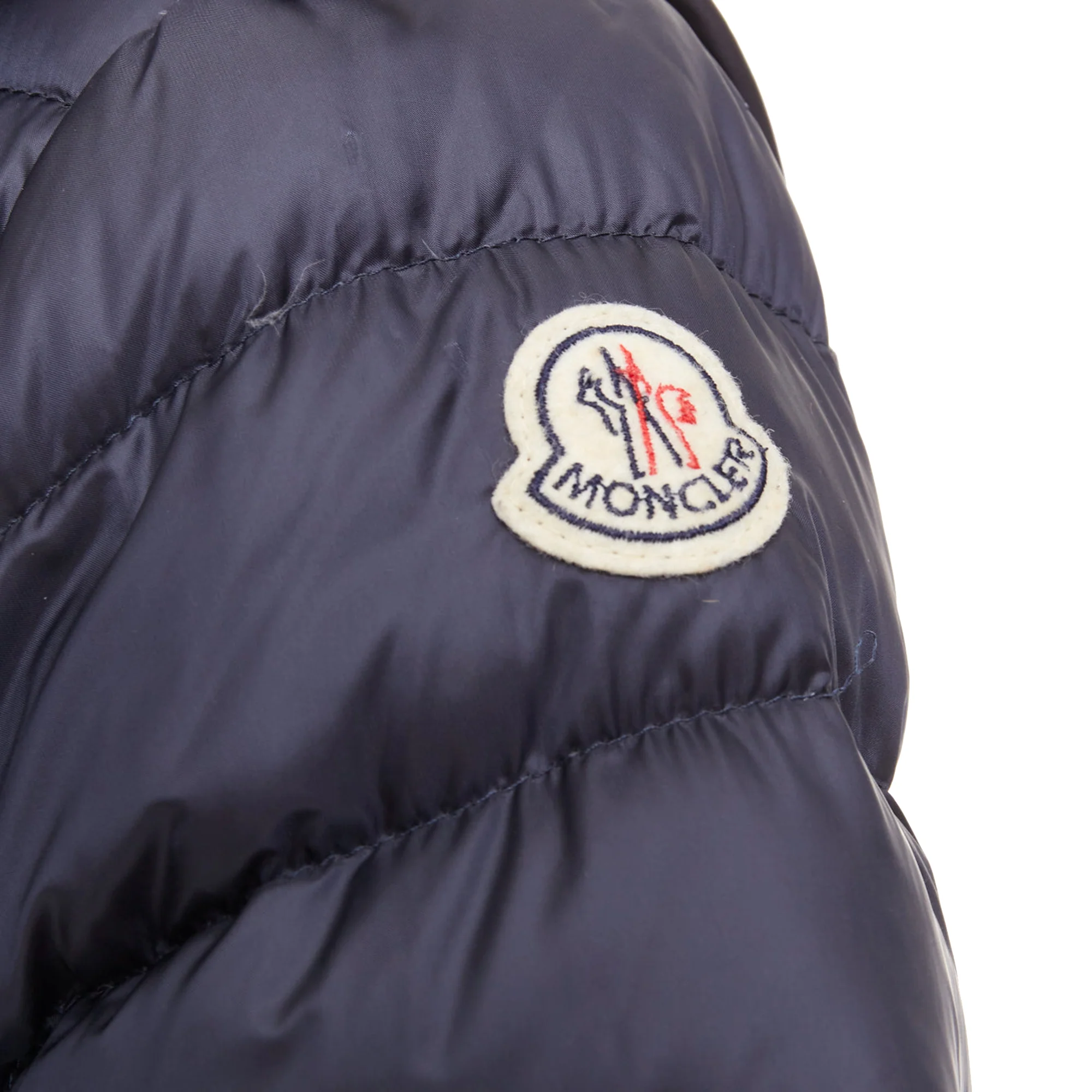 Women's MONCLER Dorothee Guibbotto navy nylon ruffle trim hooded jacket Sz2 M - Image 7