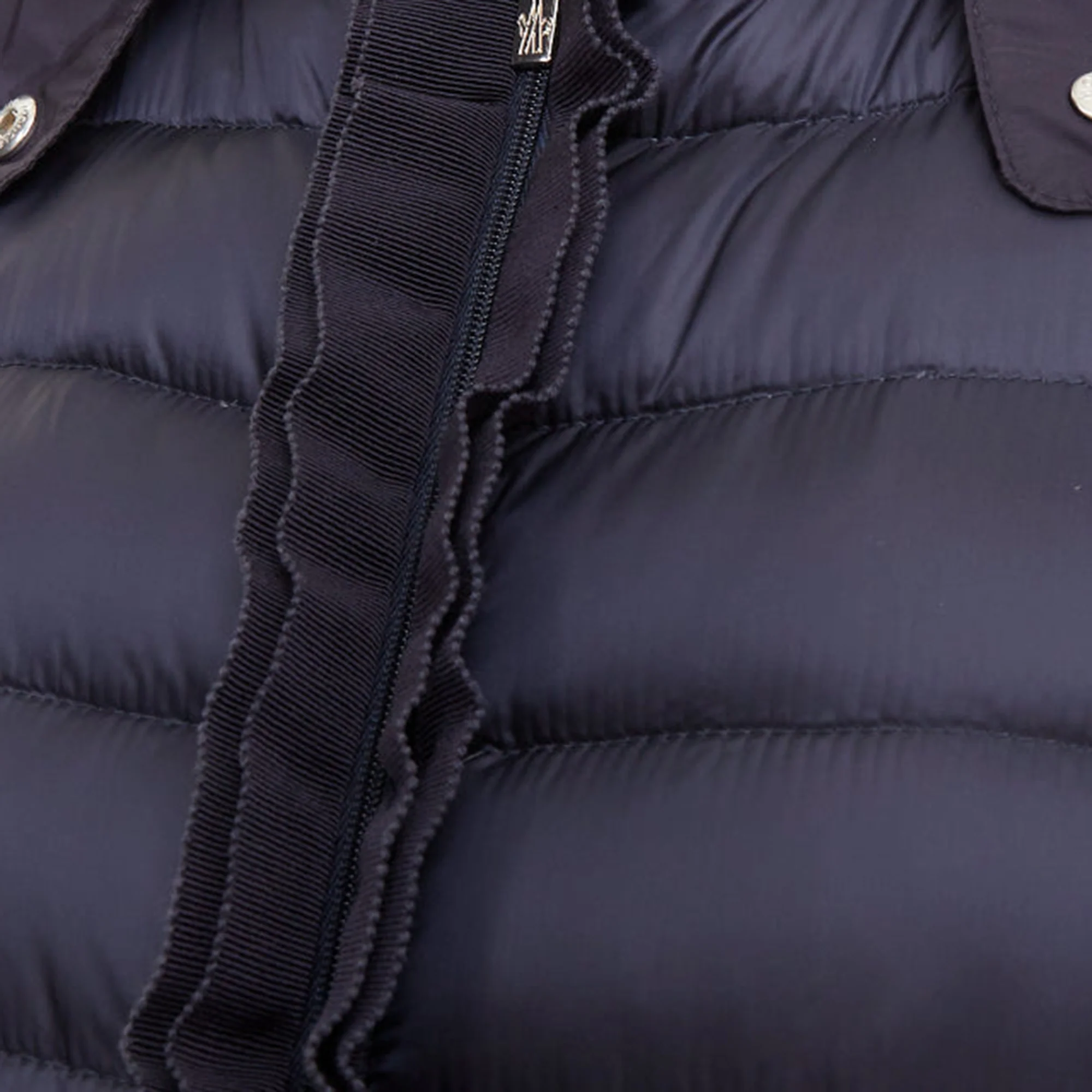 Women's MONCLER Dorothee Guibbotto navy nylon ruffle trim hooded jacket Sz2 M - Image 8