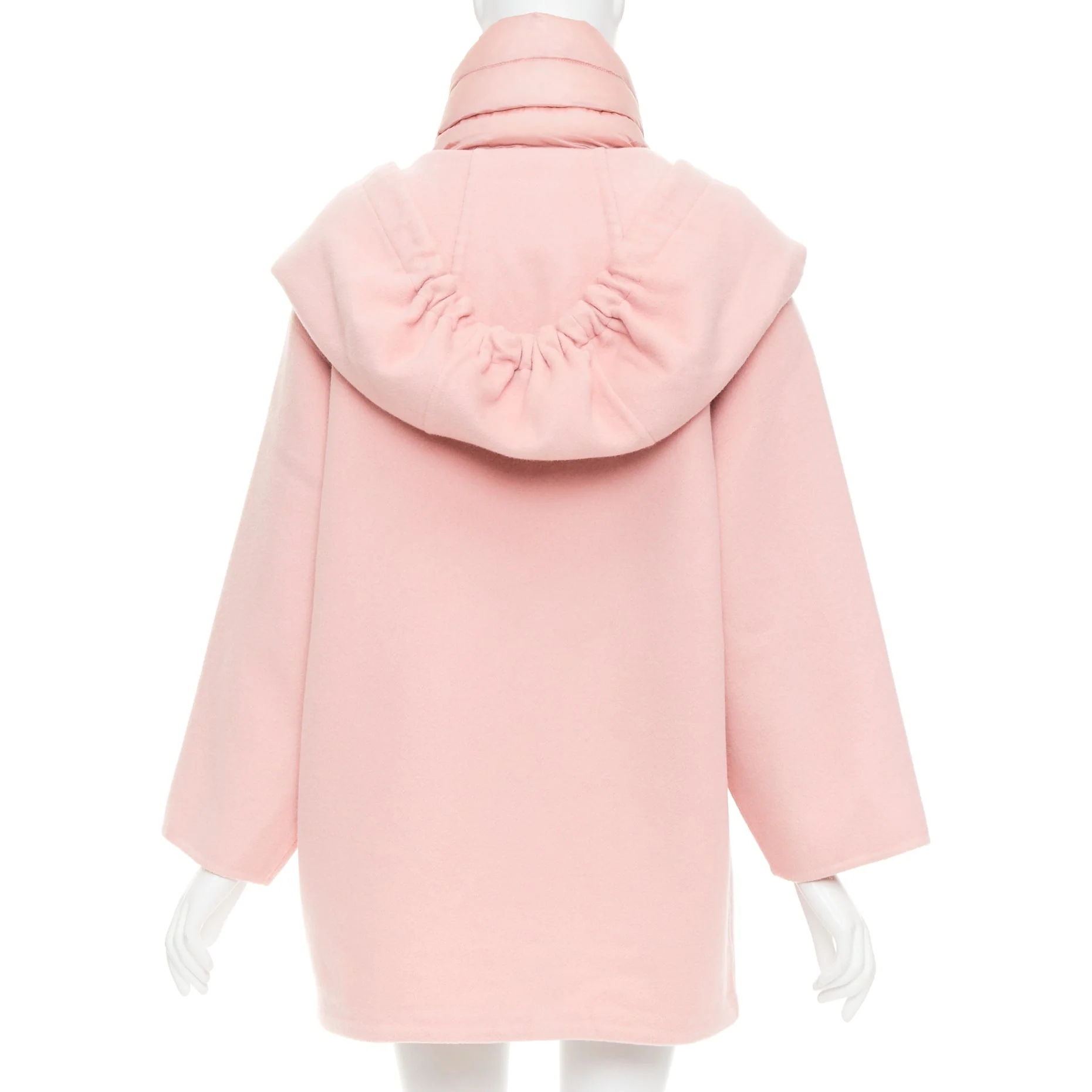 Women's MONCLER pink double face virgin wool cashmere goose down hooded jacket Sz0 XS - Image 6