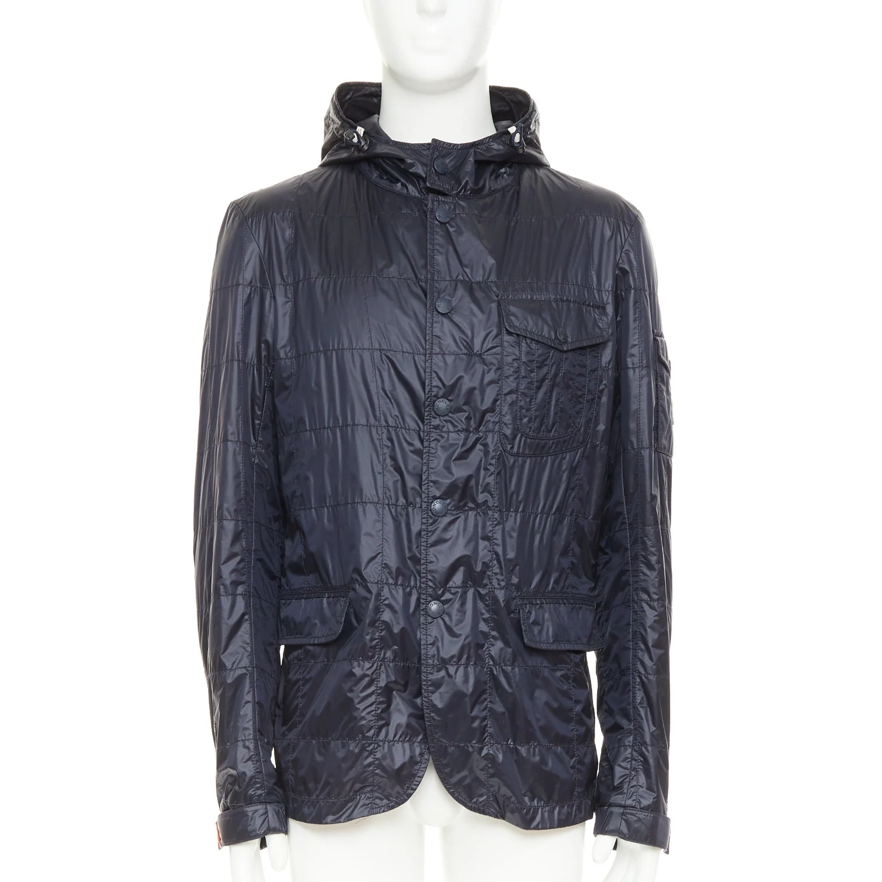 Women's MONCLER Sauldre Giubbotto navy nylon lightweight quilted field jacket Sz.4 XL