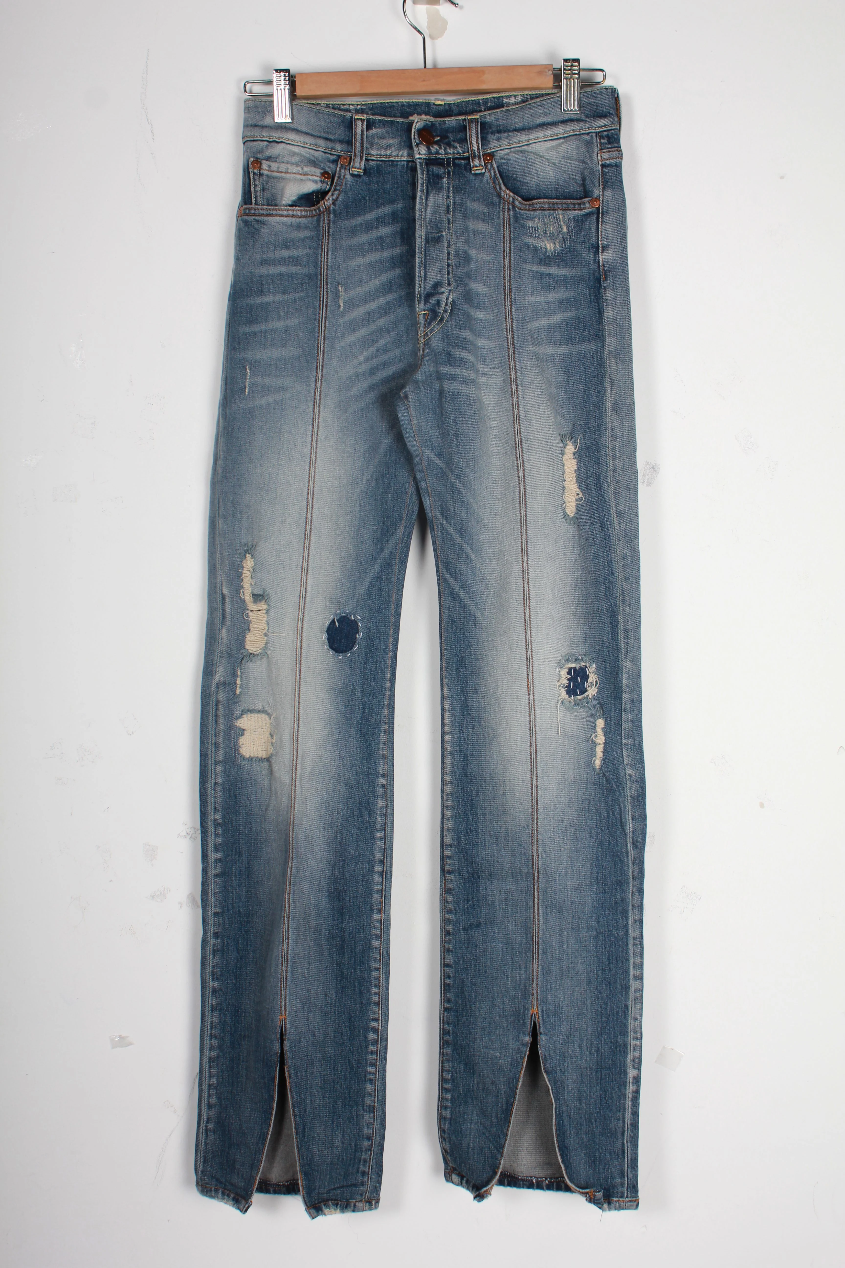 Women's Off-White Distressed Straight Leg Denim Jeans in Blue Cotton - Image 5