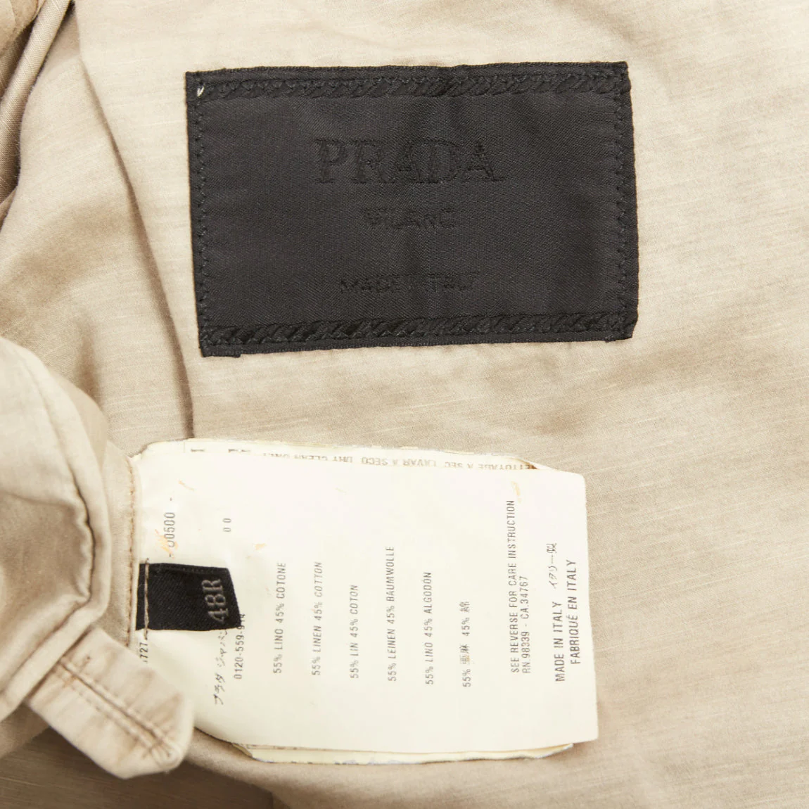 Men's PRADA beige coated linen cotton flap pockets two button relaxed blazer IT48 M - Image 10