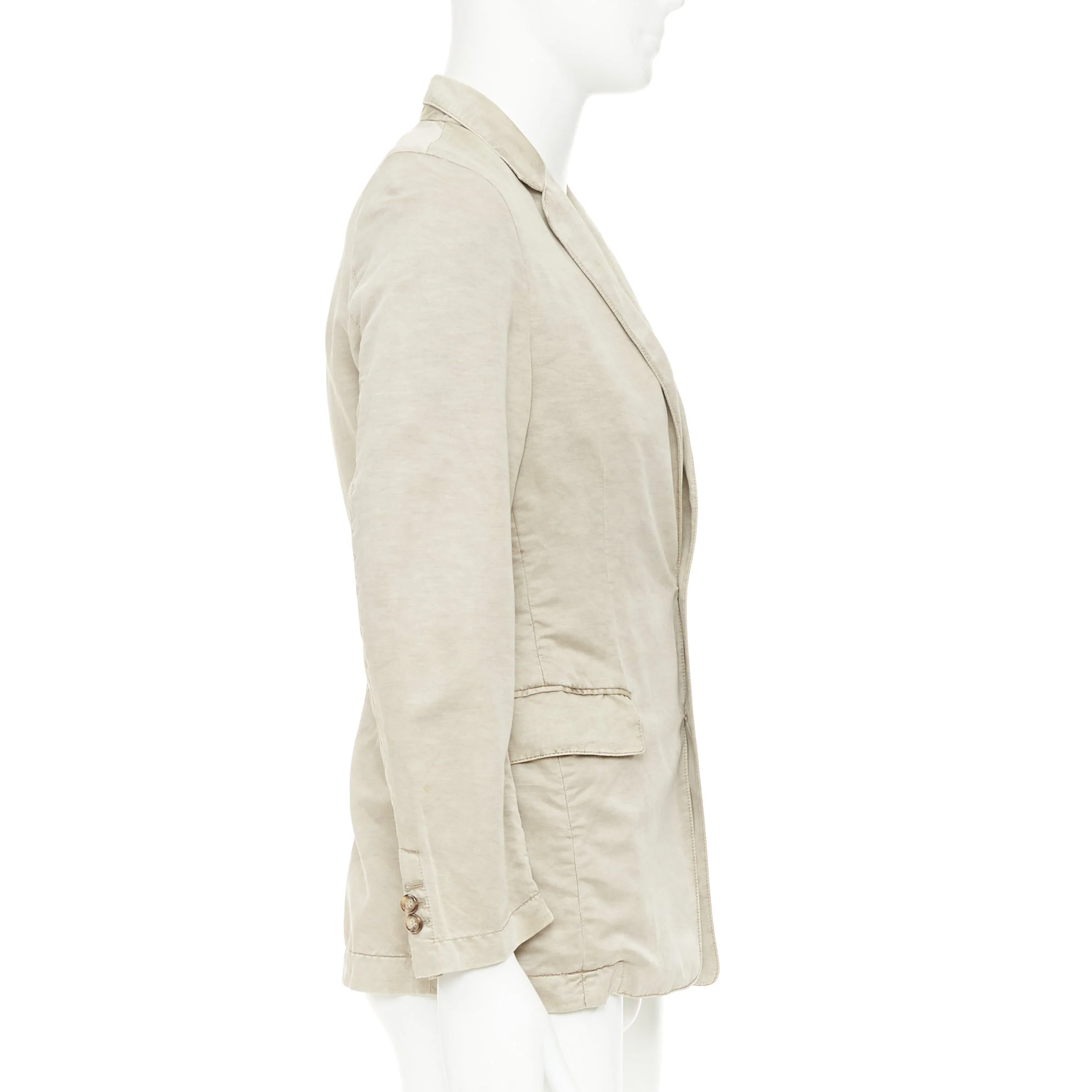 Men's PRADA beige coated linen cotton flap pockets two button relaxed blazer IT48 M - Image 5
