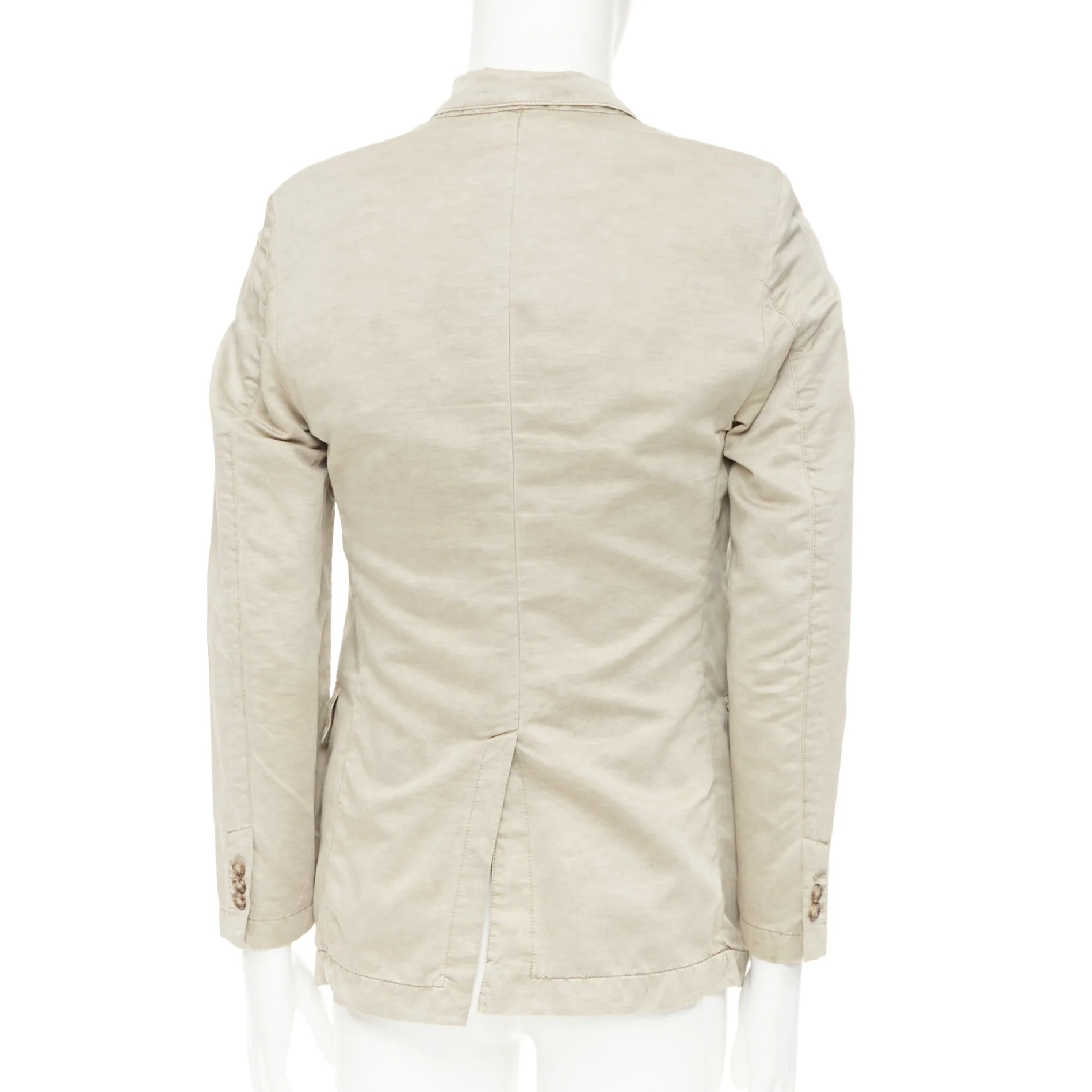 Men's PRADA beige coated linen cotton flap pockets two button relaxed blazer IT48 M - Image 6
