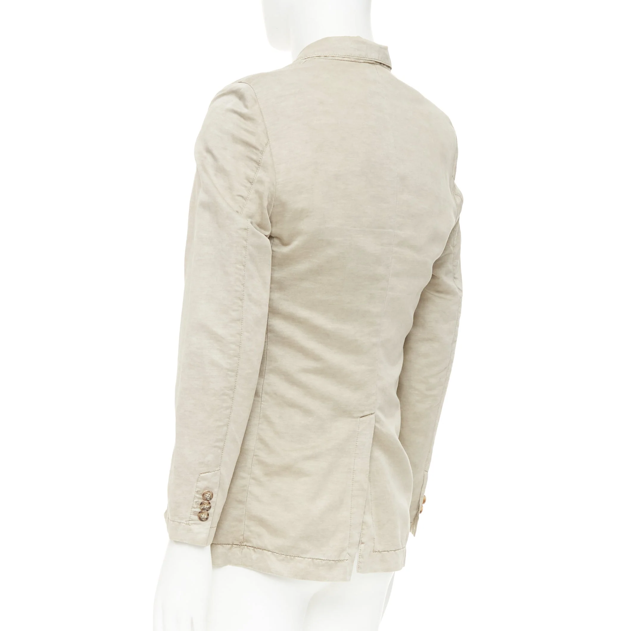 Men's PRADA beige coated linen cotton flap pockets two button relaxed blazer IT48 M - Image 7