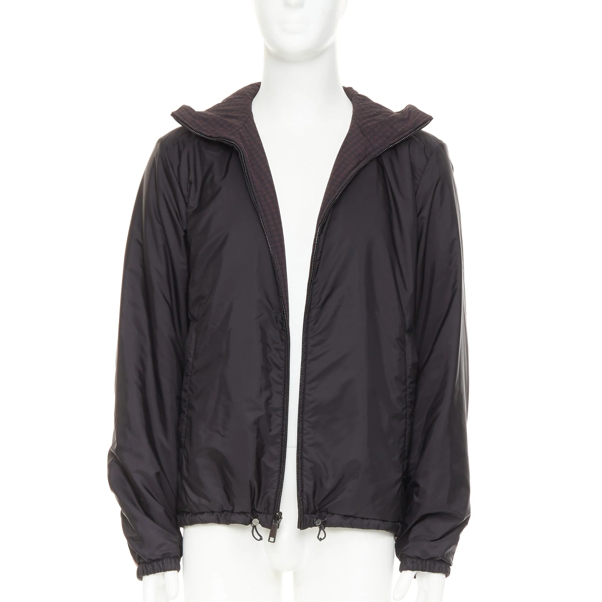 Men's PRADA Linea Rossa 2014 Reversible black burgundy gingham windbreaker IT52 XL - Image 3