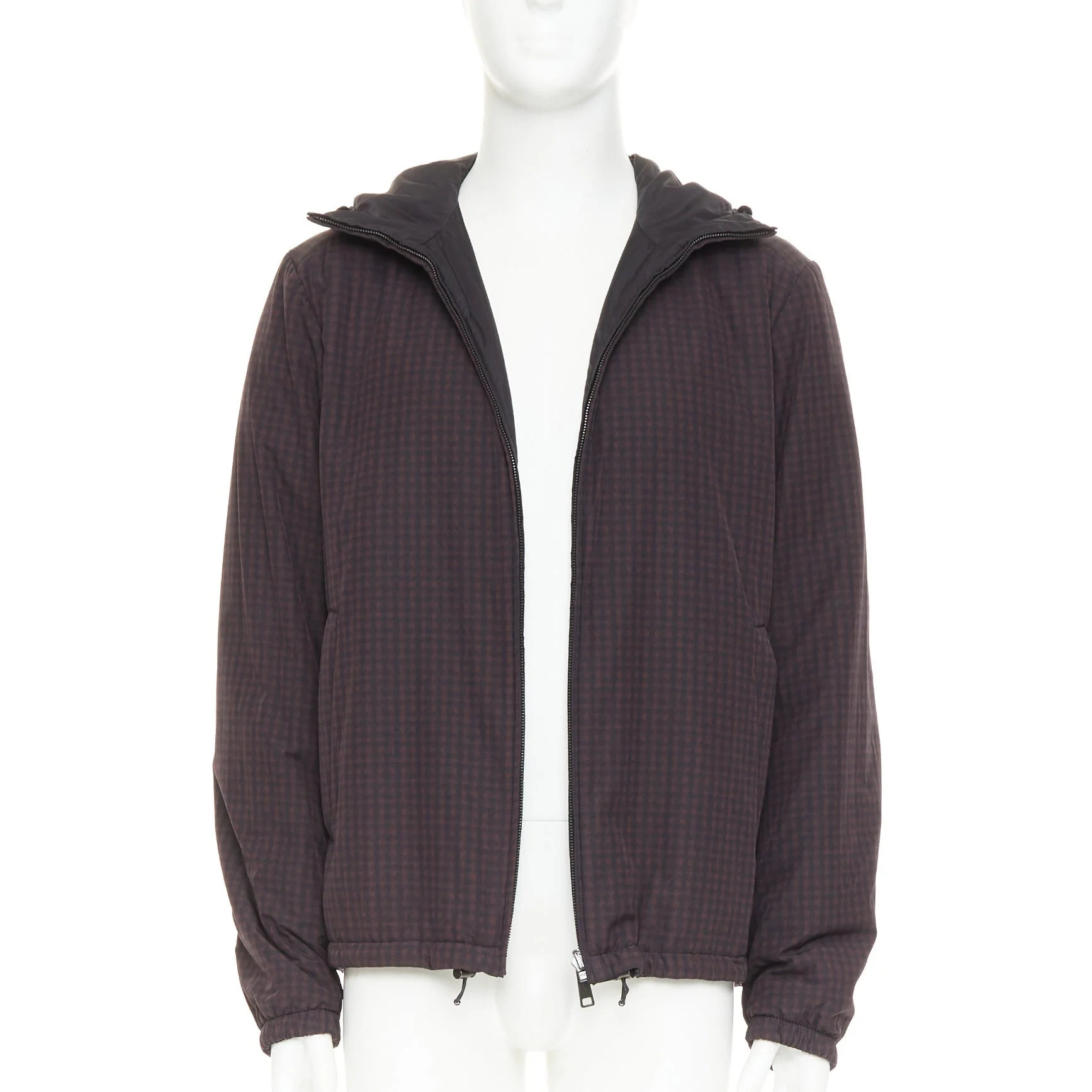 Men's PRADA Linea Rossa 2014 Reversible black burgundy gingham windbreaker IT52 XL - Image 4