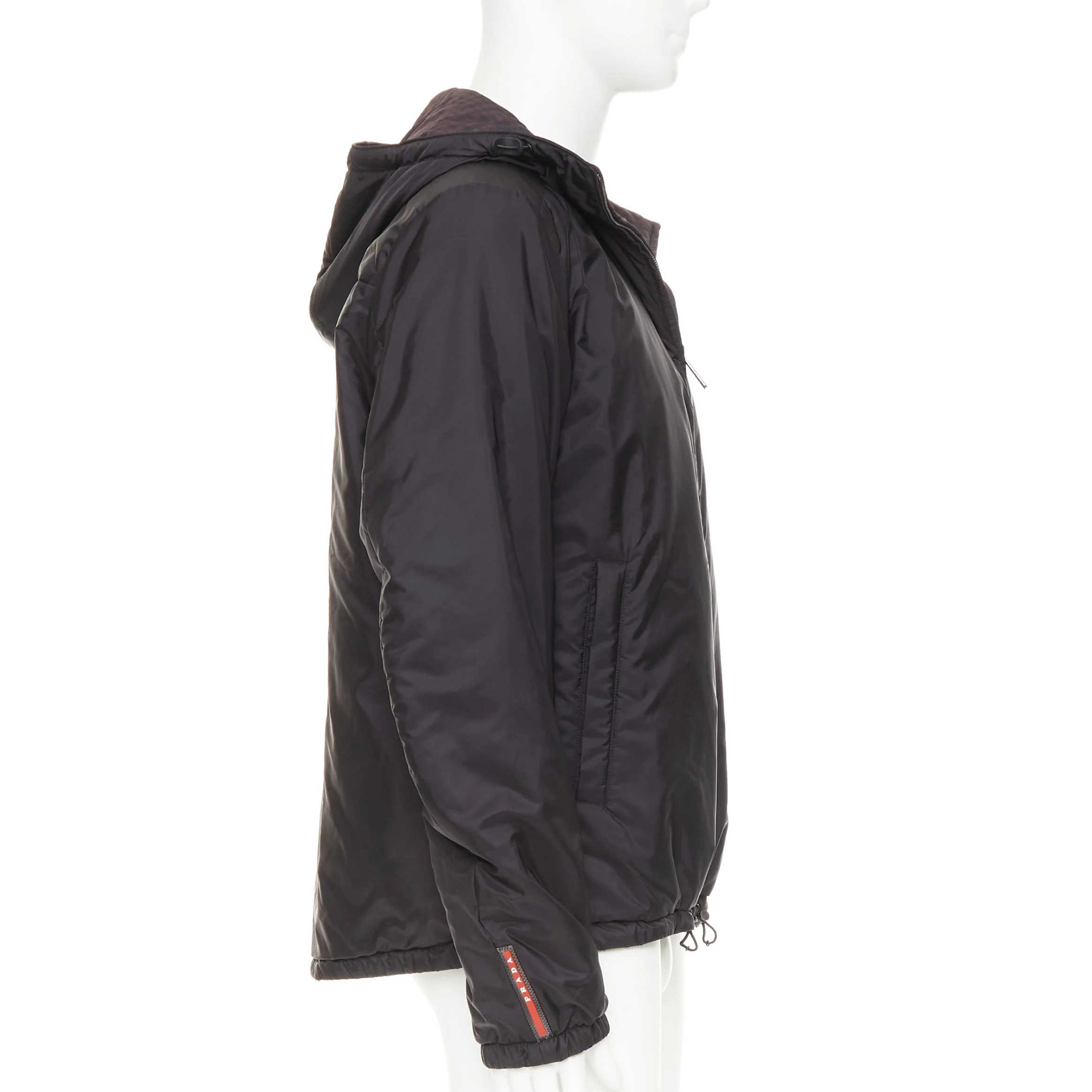 Men's PRADA Linea Rossa 2014 Reversible black burgundy gingham windbreaker IT52 XL - Image 7