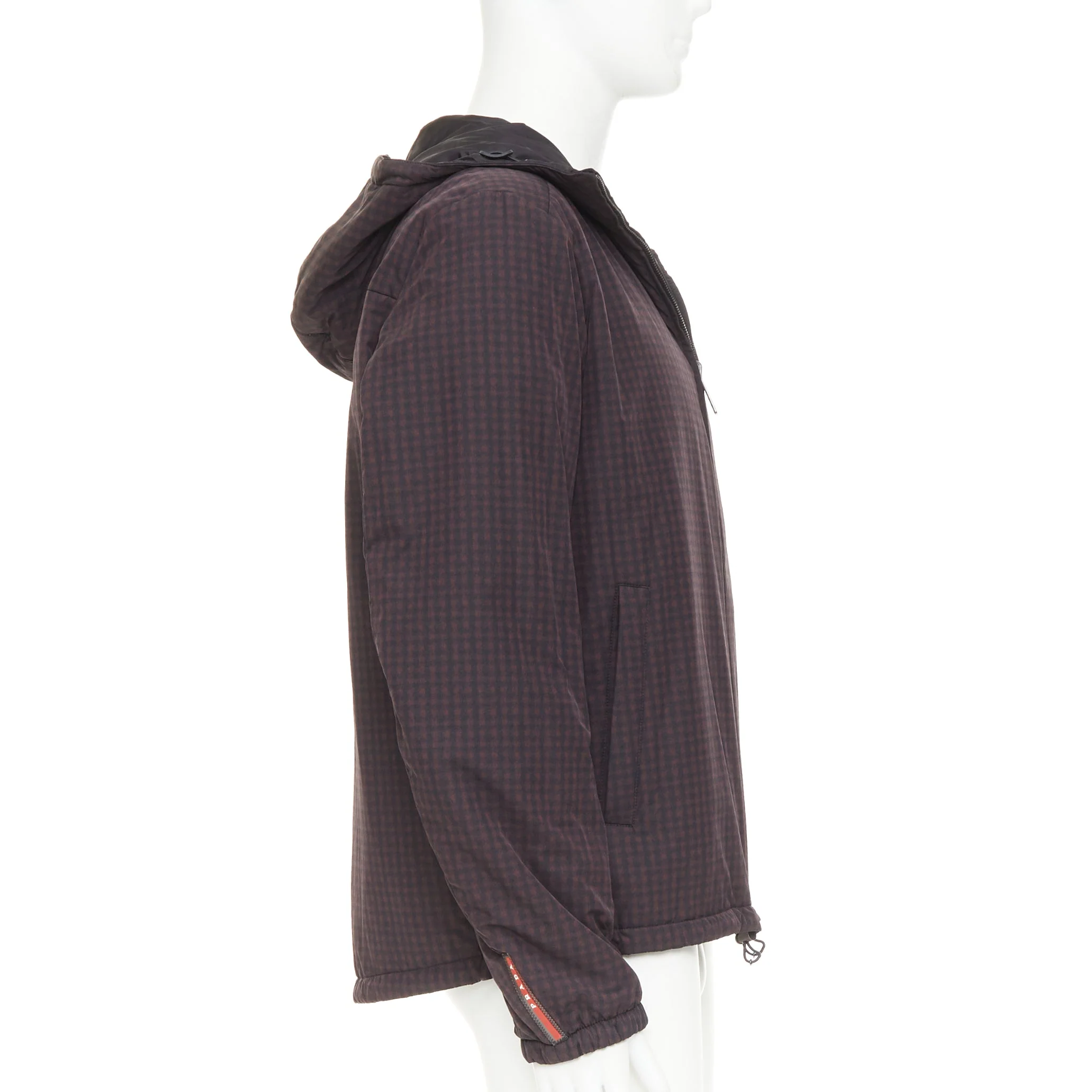 Men's PRADA Linea Rossa 2014 Reversible black burgundy gingham windbreaker IT52 XL - Image 8