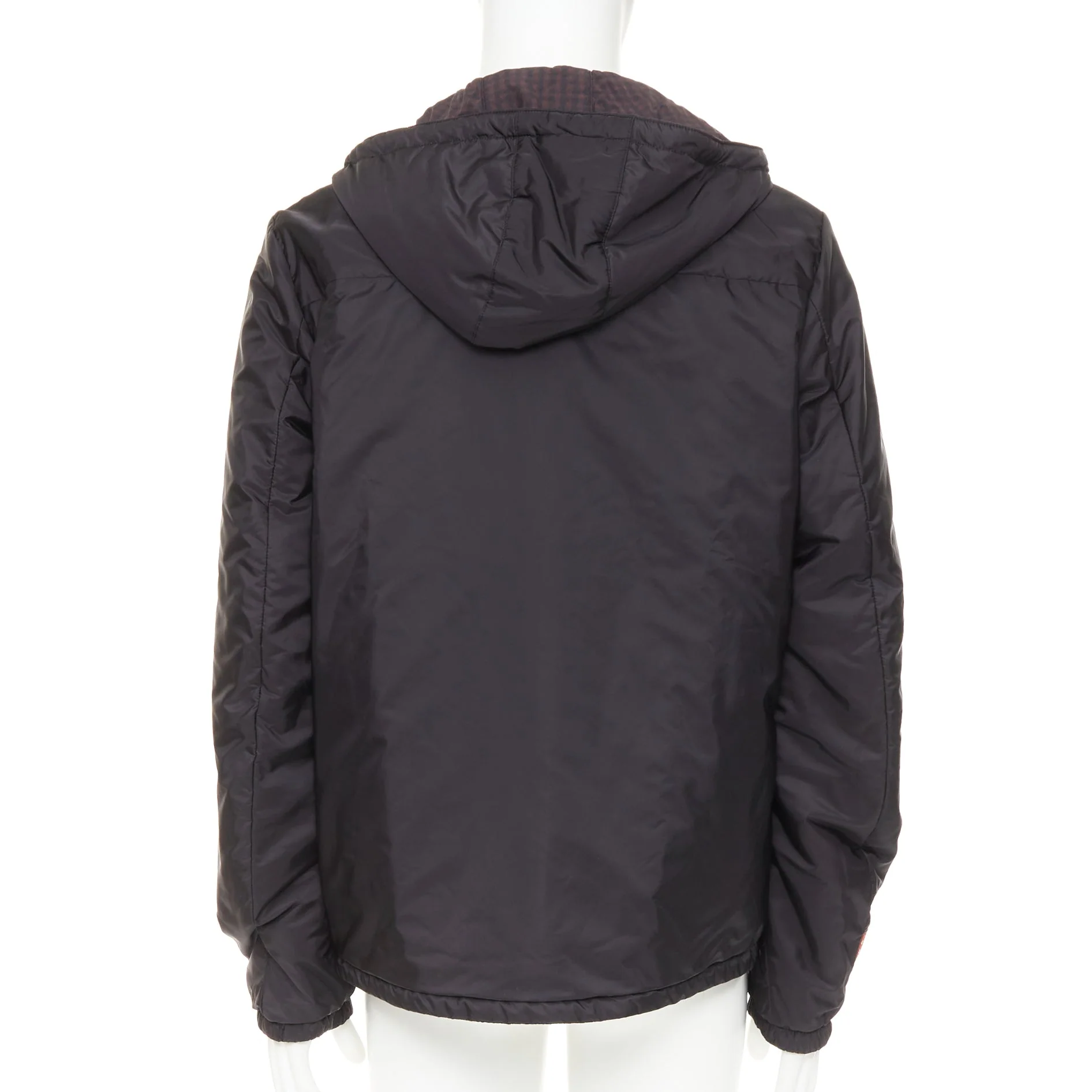 Men's PRADA Linea Rossa 2014 Reversible black burgundy gingham windbreaker IT52 XL - Image 9