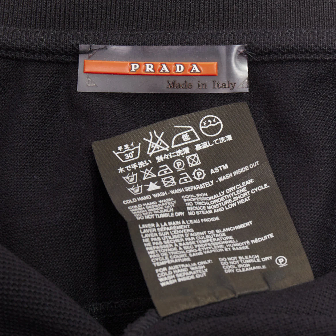 Men's PRADA Linea Rossa black cotton pique red pull half zip polo shirt L - Image 8