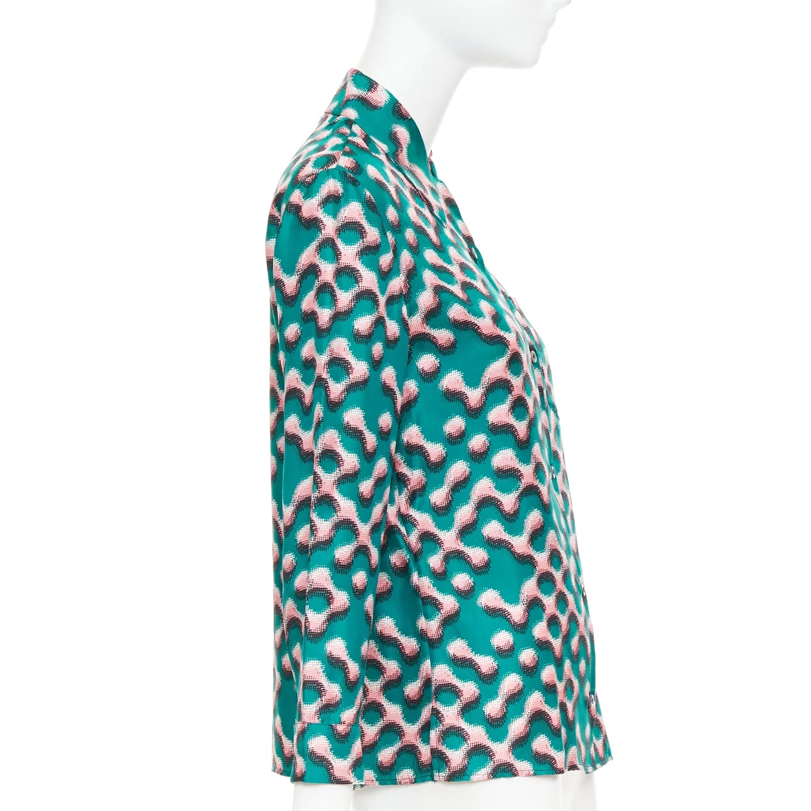 Women's PRADA 100% silk green pink geometric print long sleeve shirt IT38 XS - Image 4