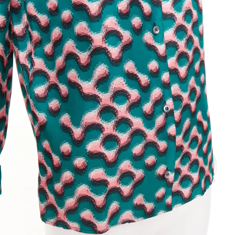 Women's PRADA 100% silk green pink geometric print long sleeve shirt IT38 XS - Image 7