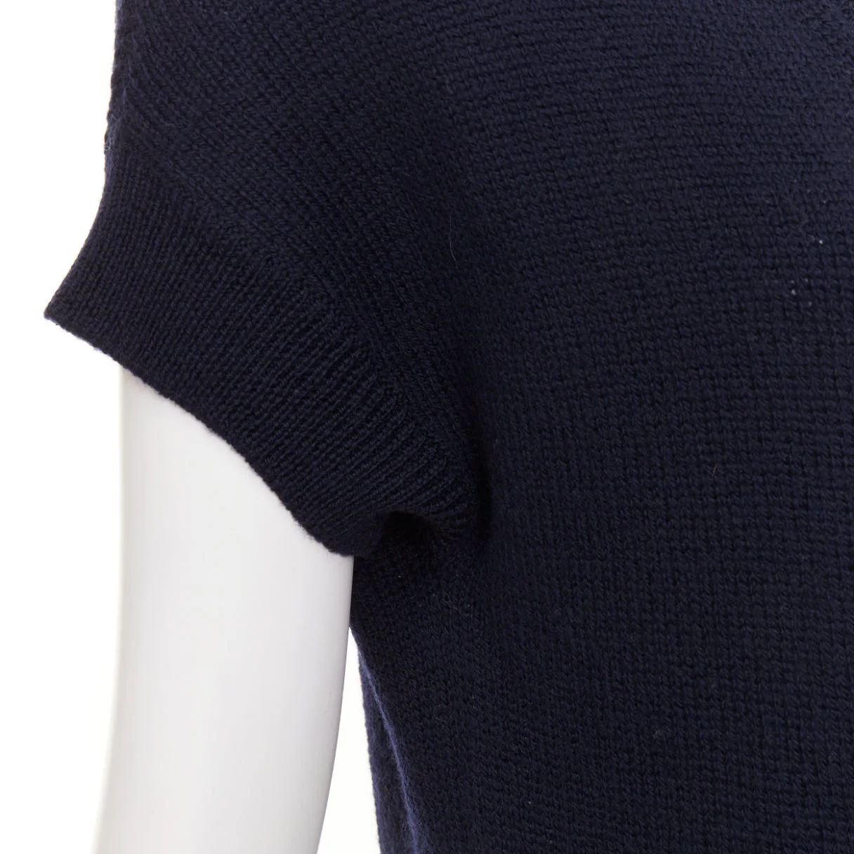 Women's PRADA 100% virgin wool navy blue short sleeve snap button V-neck cardigan IT40 S - Image 7