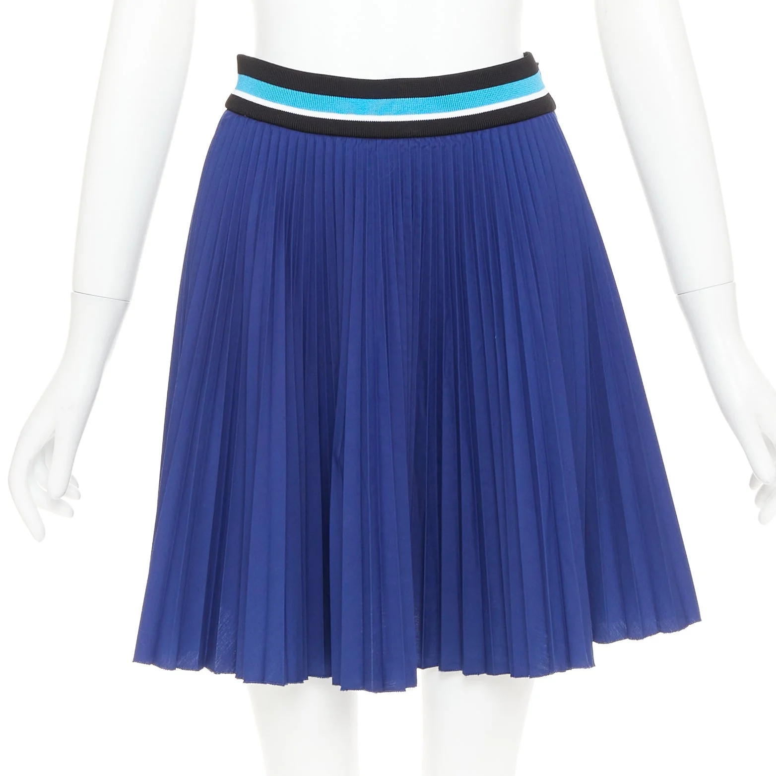 Women's PRADA 2014 royal blue ribbed waistband accordion pleated tennis skirt IT38 XS
