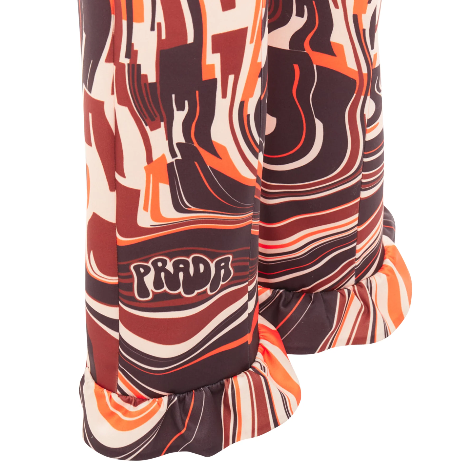 Women's PRADA 2019 Runway orange black geometric swirl belted ruffled hem pants IT38 XS - Image 2