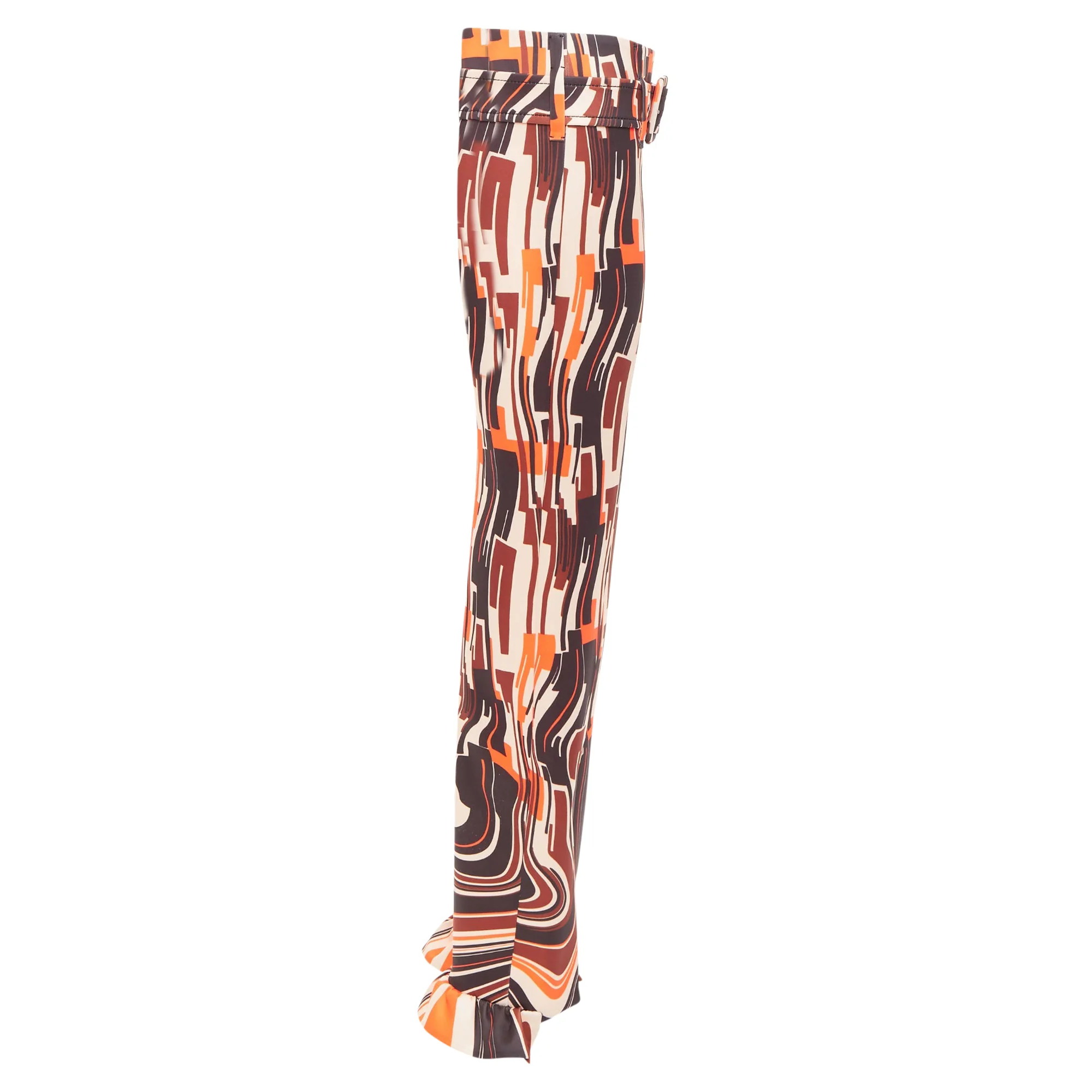 Women's PRADA 2019 Runway orange black geometric swirl belted ruffled hem pants IT38 XS - Image 4
