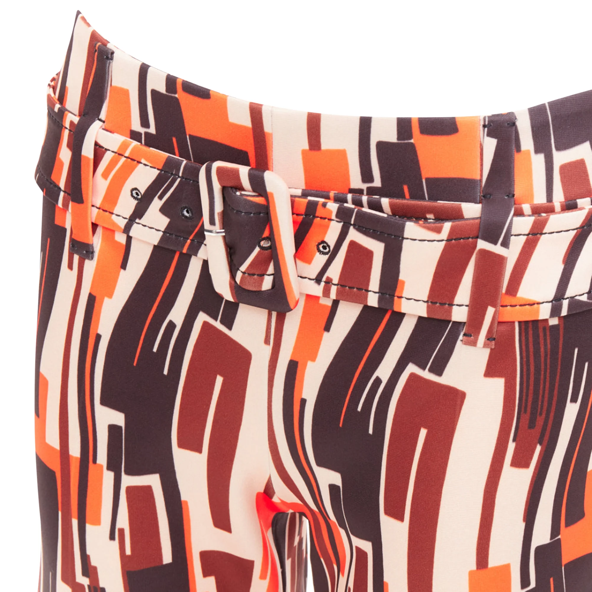 Women's PRADA 2019 Runway orange black geometric swirl belted ruffled hem pants IT38 XS - Image 7