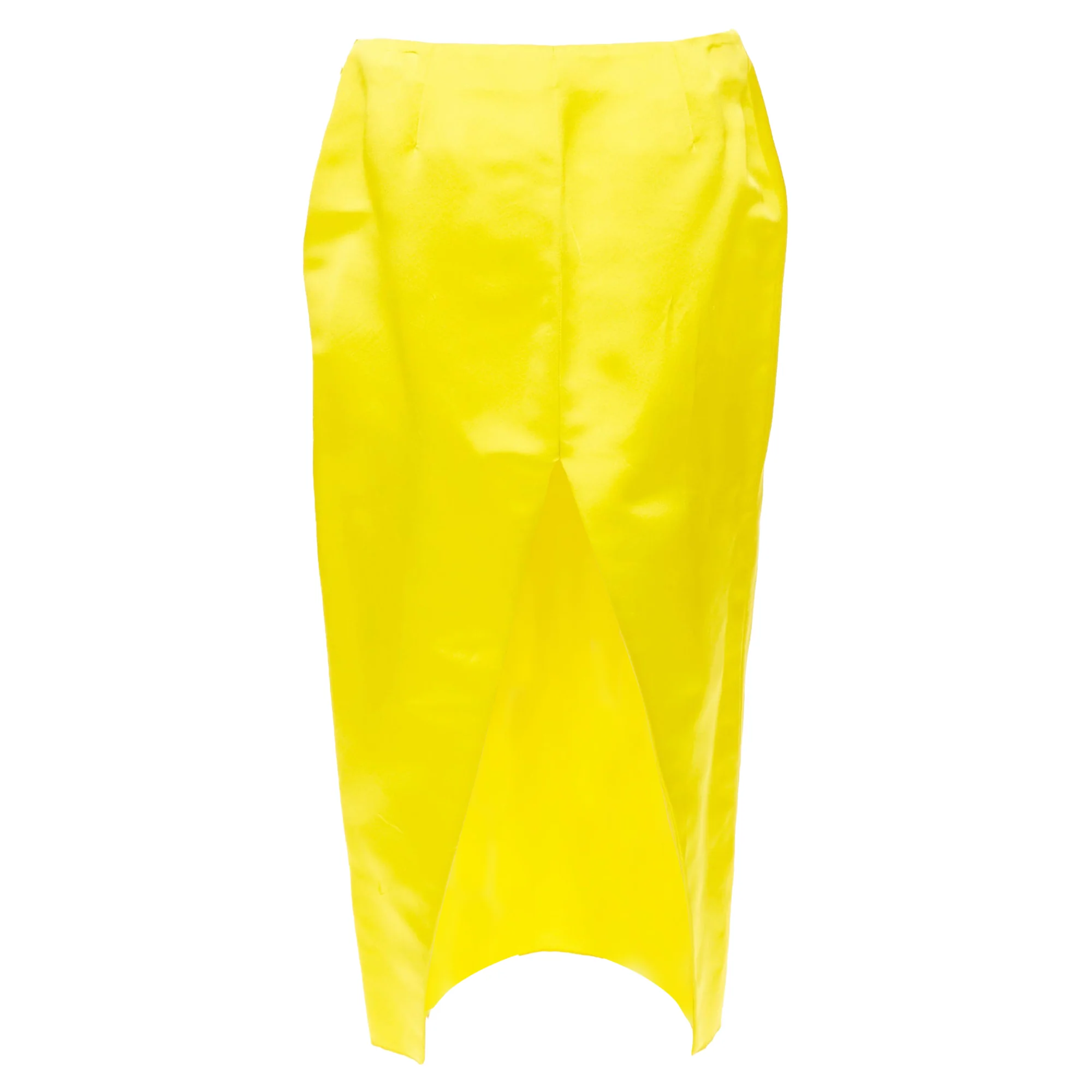 Women's PRADA 2022 Raf Simons Runway yellow satin split high waisted midi skirt IT42 M