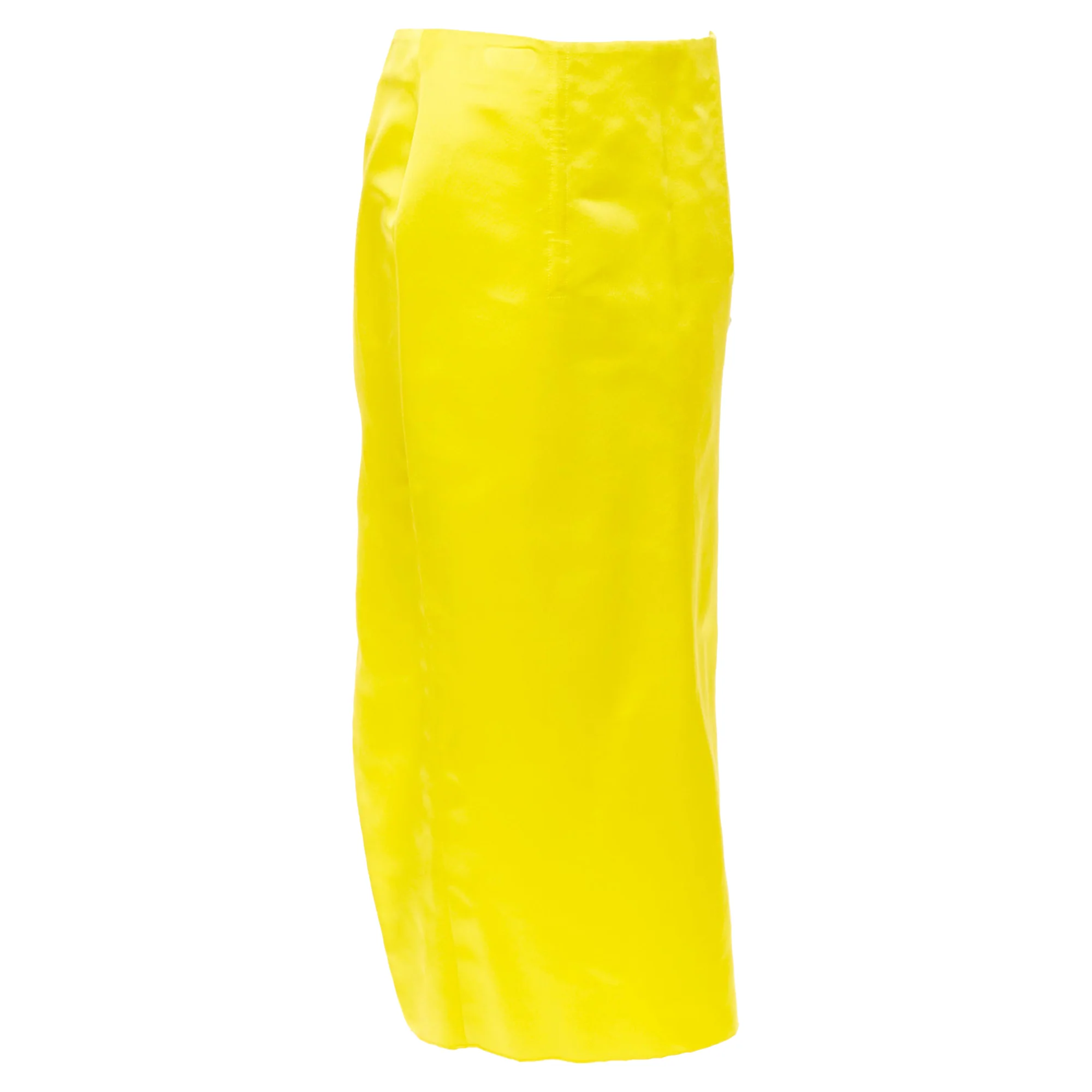 Women's PRADA 2022 Raf Simons Runway yellow satin split high waisted midi skirt IT42 M - Image 3