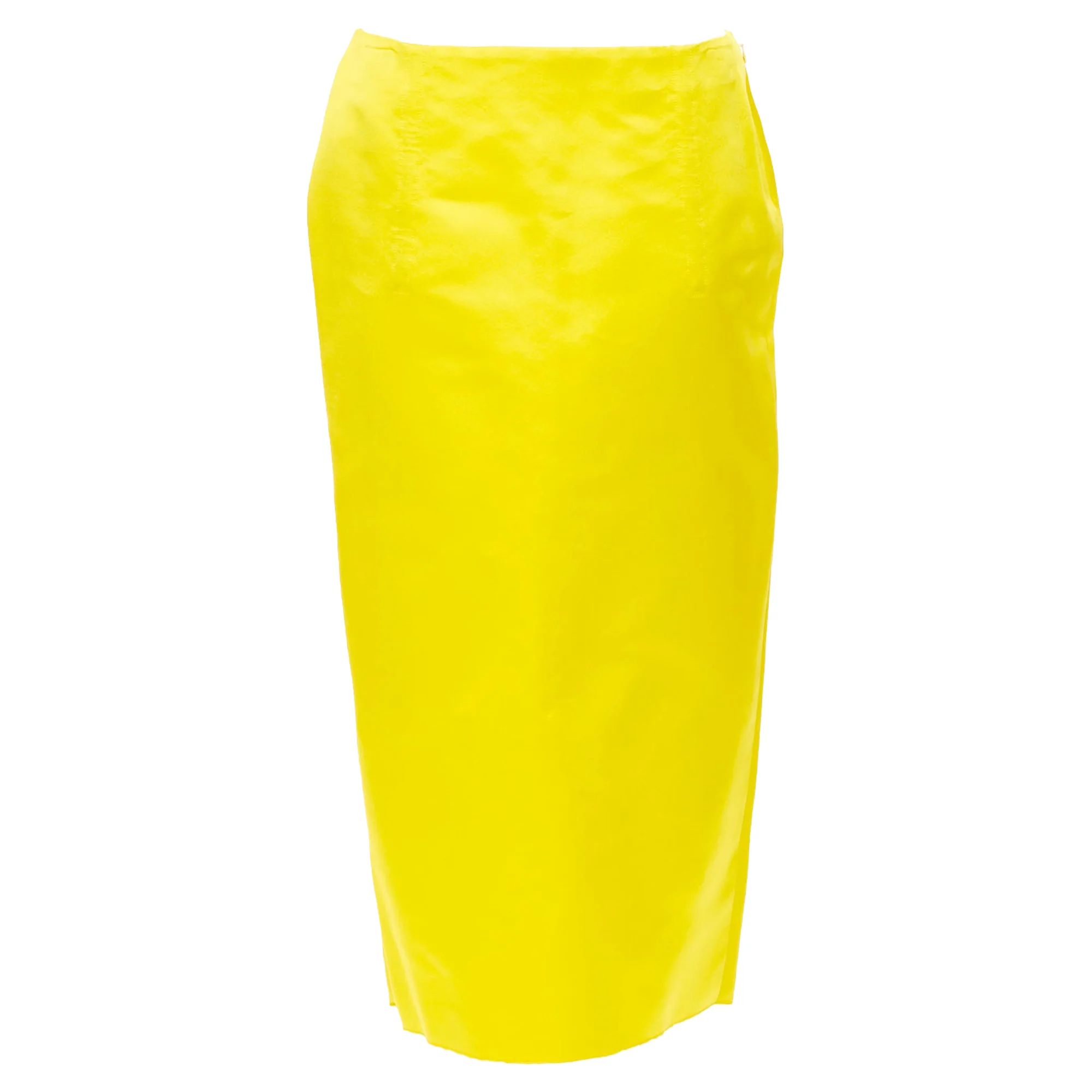 Women's PRADA 2022 Raf Simons Runway yellow satin split high waisted midi skirt IT42 M - Image 9