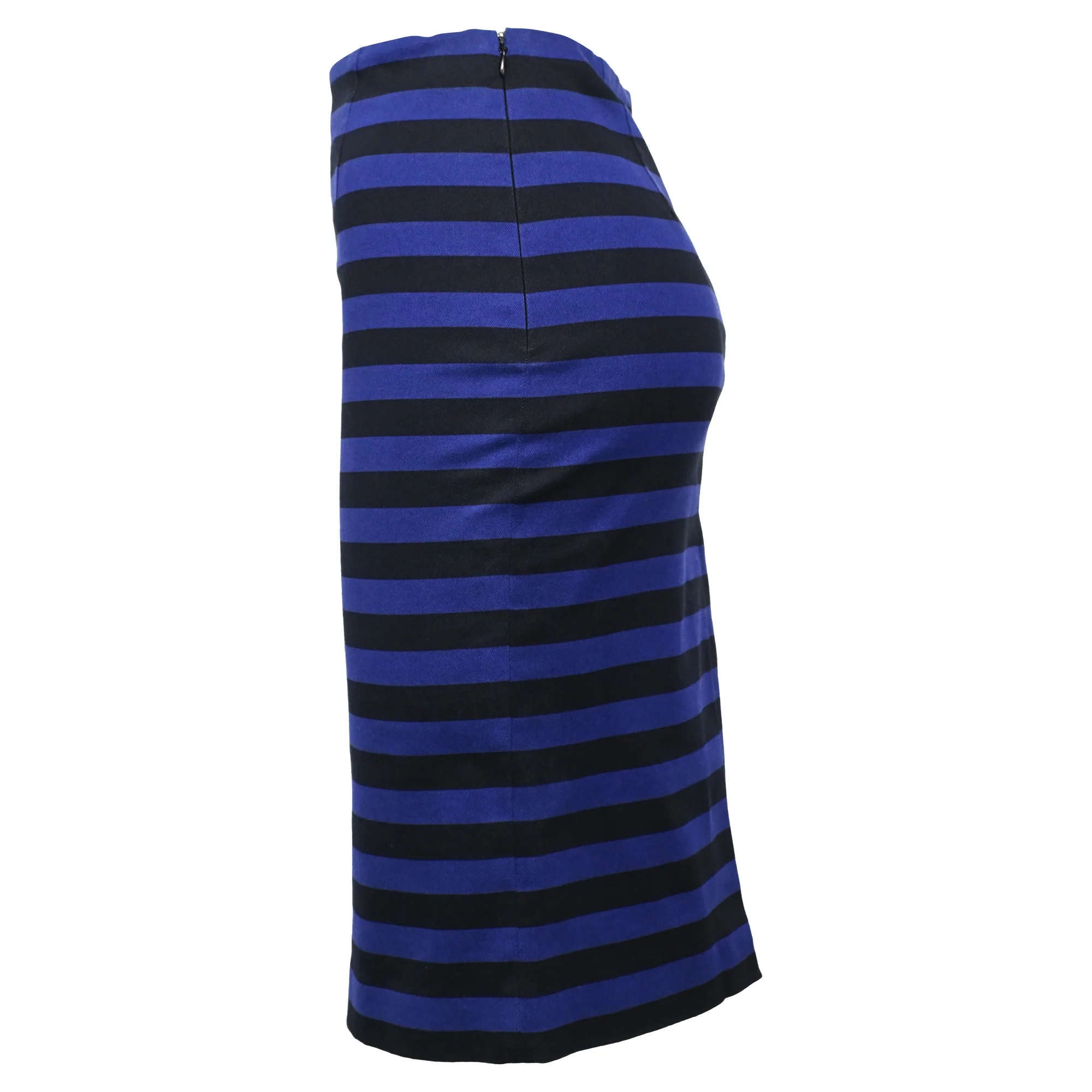 Women's Prada Striped Midi Fitted Skirt in Black and Blue Cotton - Image 2
