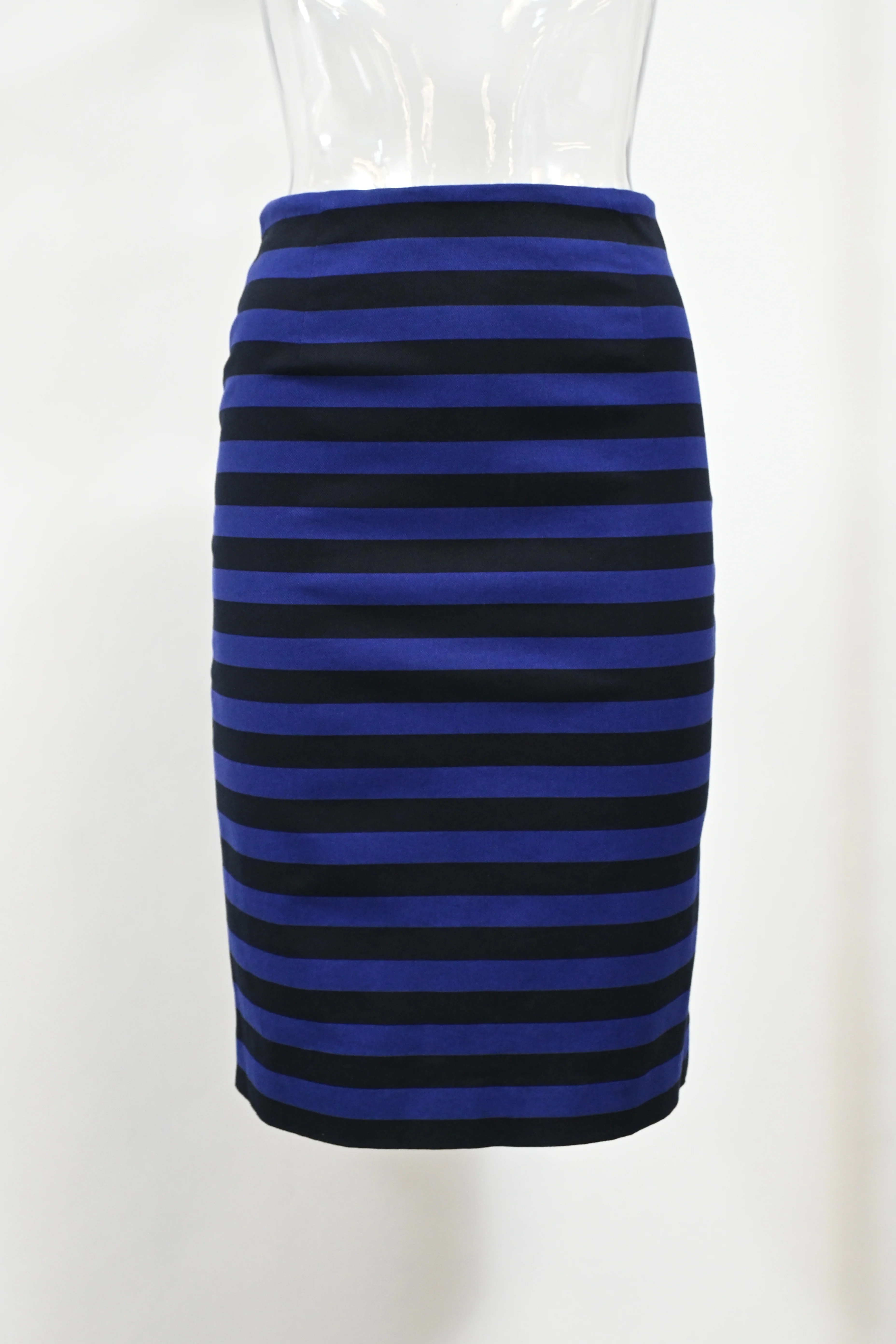Women's Prada Striped Midi Fitted Skirt in Black and Blue Cotton - Image 5