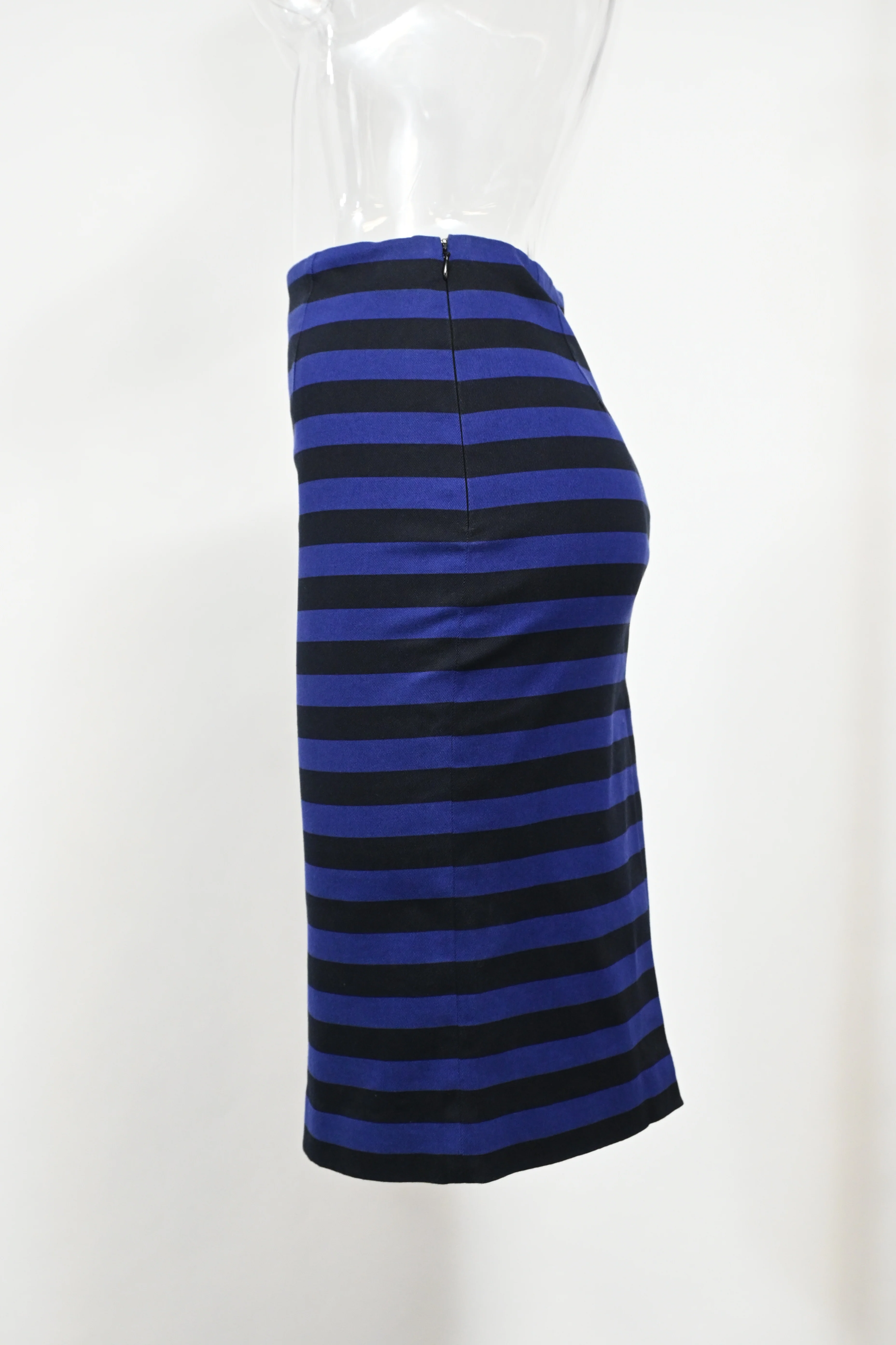 Women's Prada Striped Midi Fitted Skirt in Black and Blue Cotton - Image 6