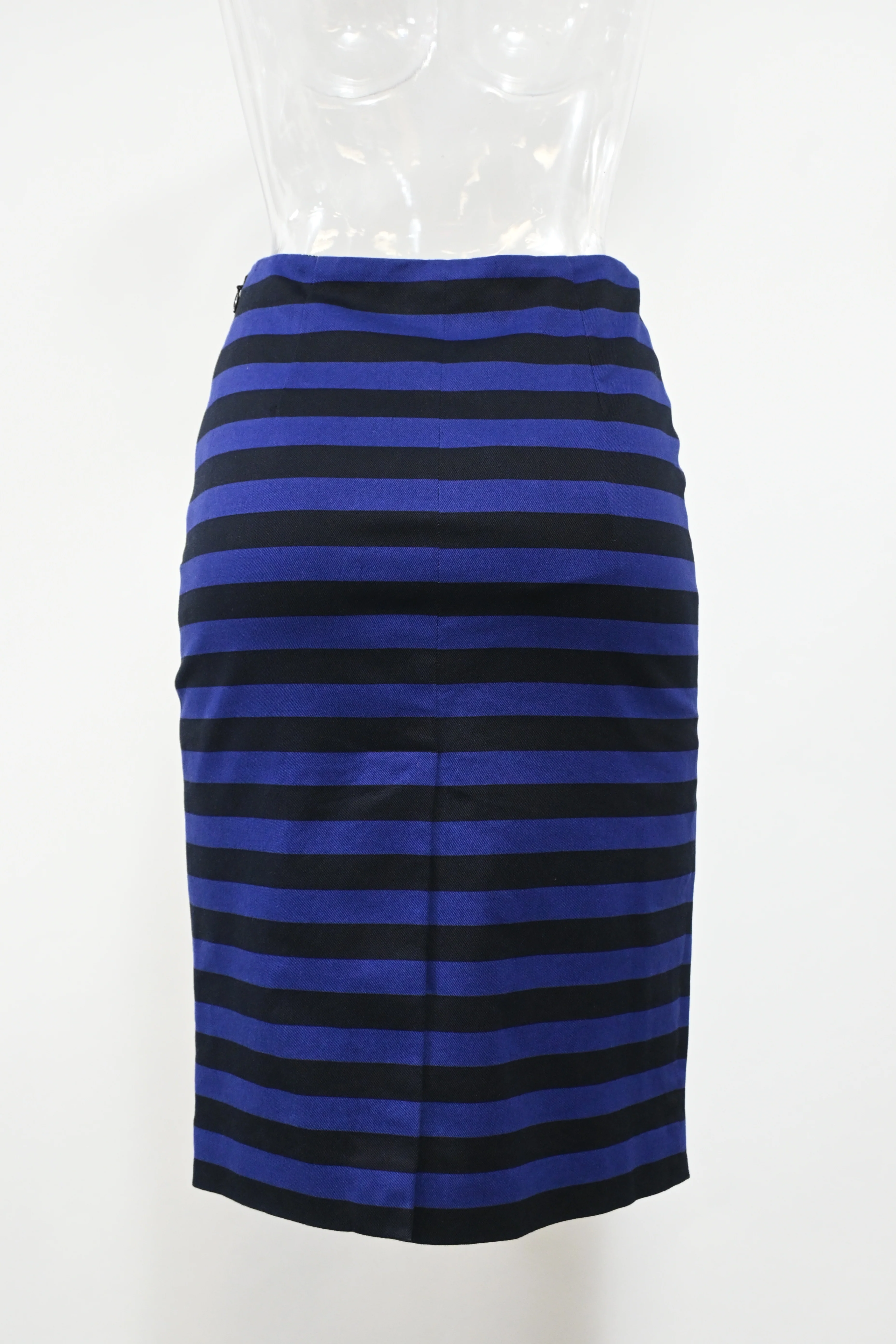 Women's Prada Striped Midi Fitted Skirt in Black and Blue Cotton - Image 7