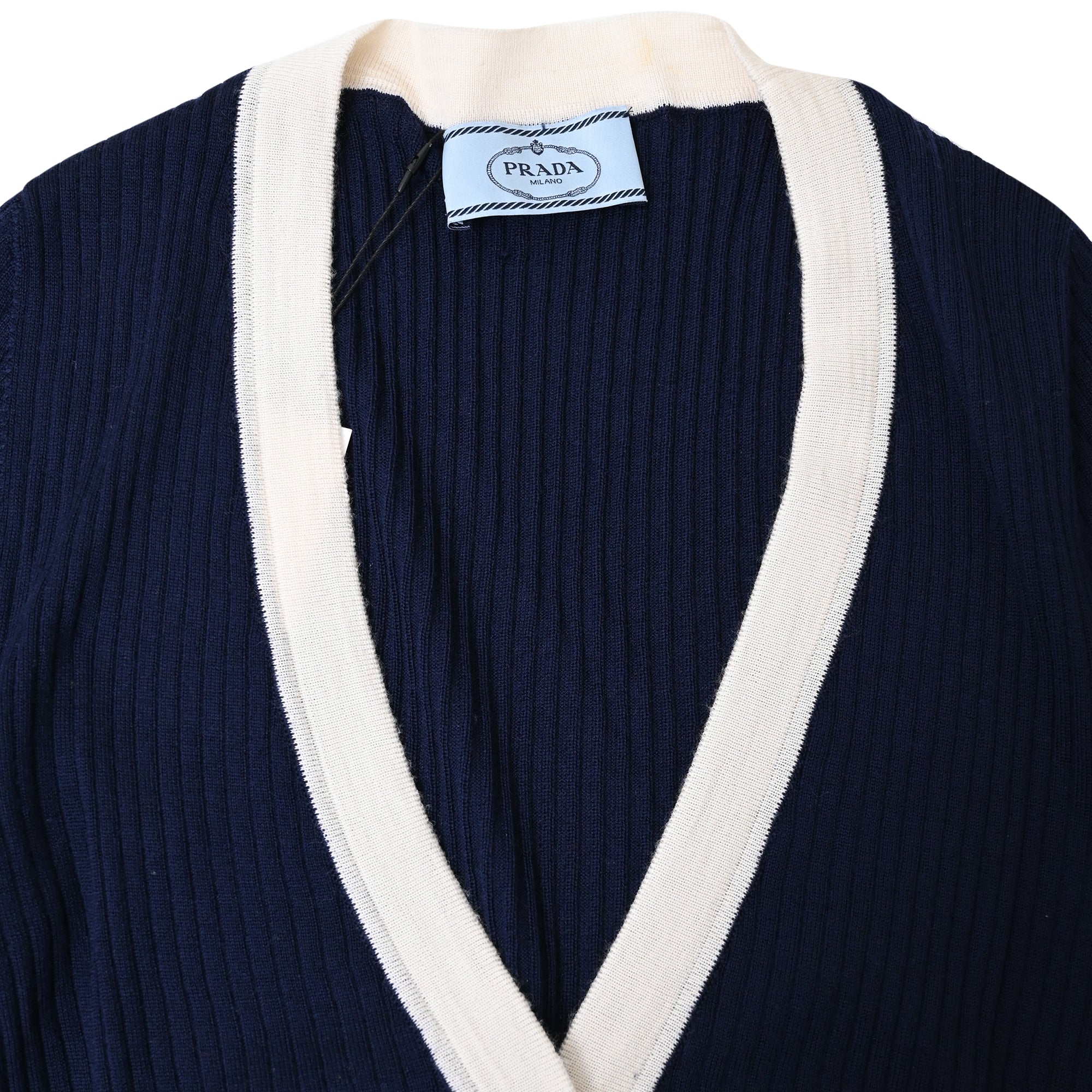 Women's Prada V-neck Cardigan in Navy Blue Cashmere - Image 5