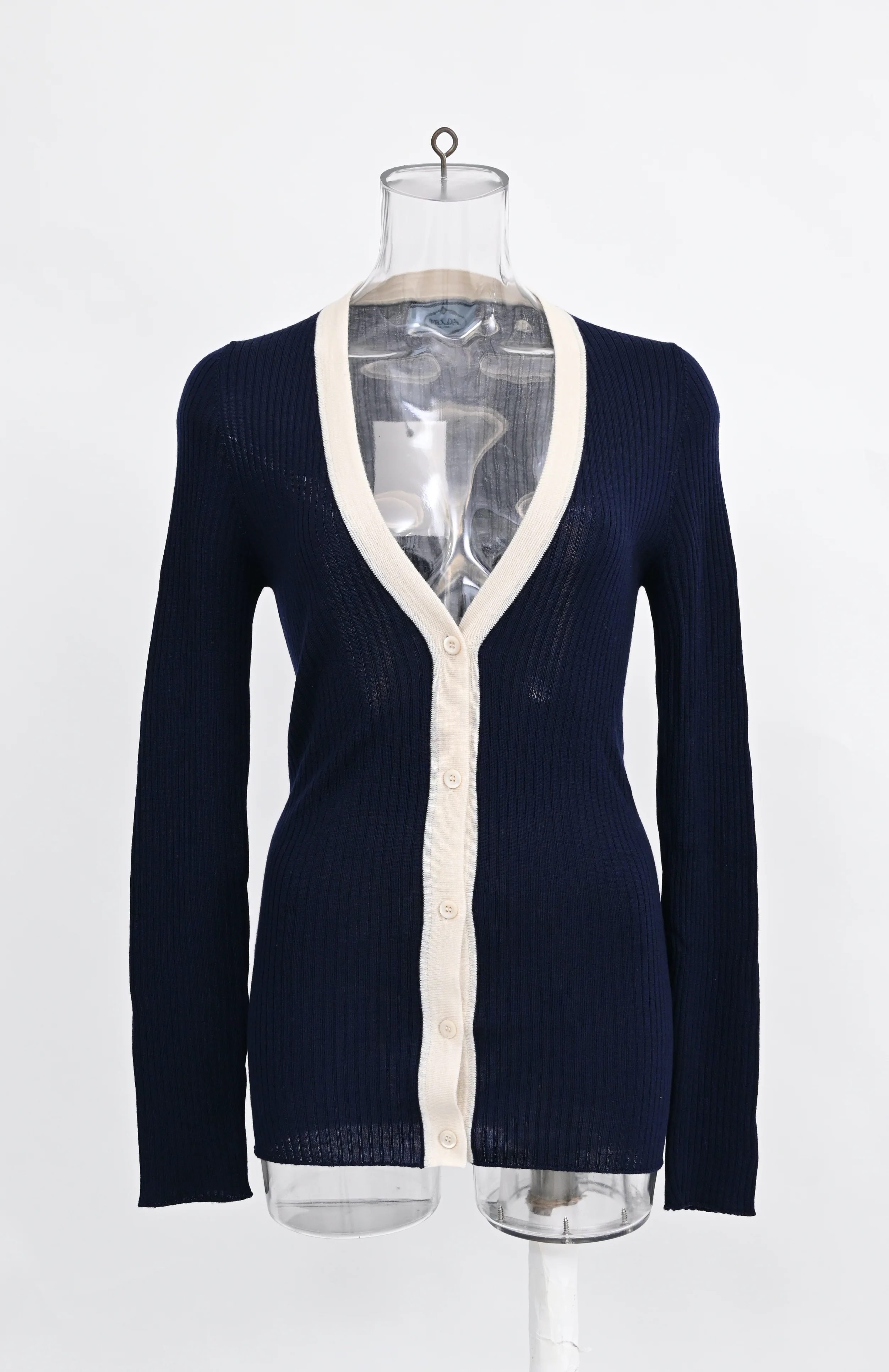 Women's Prada V-neck Cardigan in Navy Blue Cashmere - Image 6