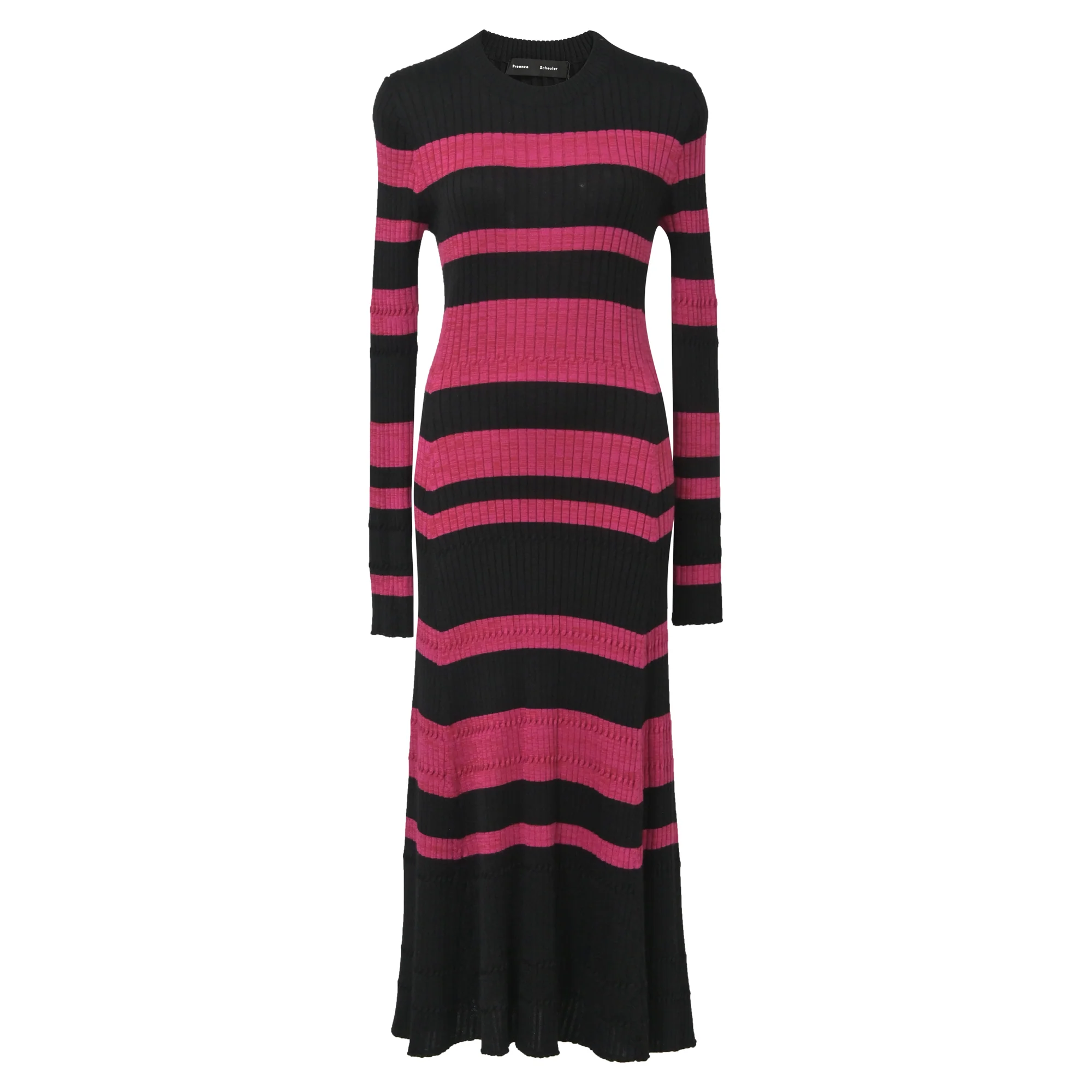 Women's Proenza Schouler Striped Rib Knit Long-Sleeve Midi Dress in Pink Wool
