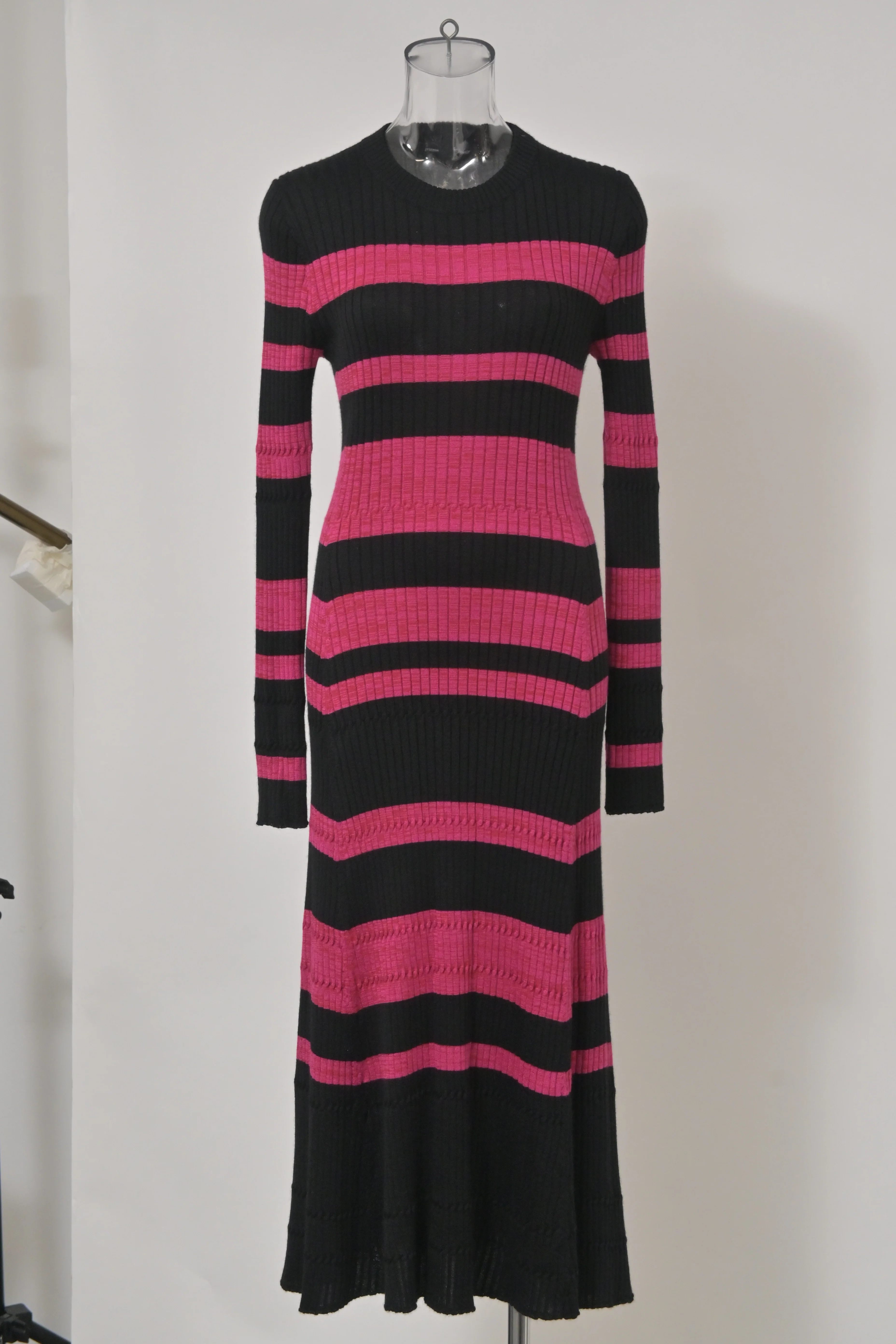 Women's Proenza Schouler Striped Rib Knit Long-Sleeve Midi Dress in Pink Wool - Image 6