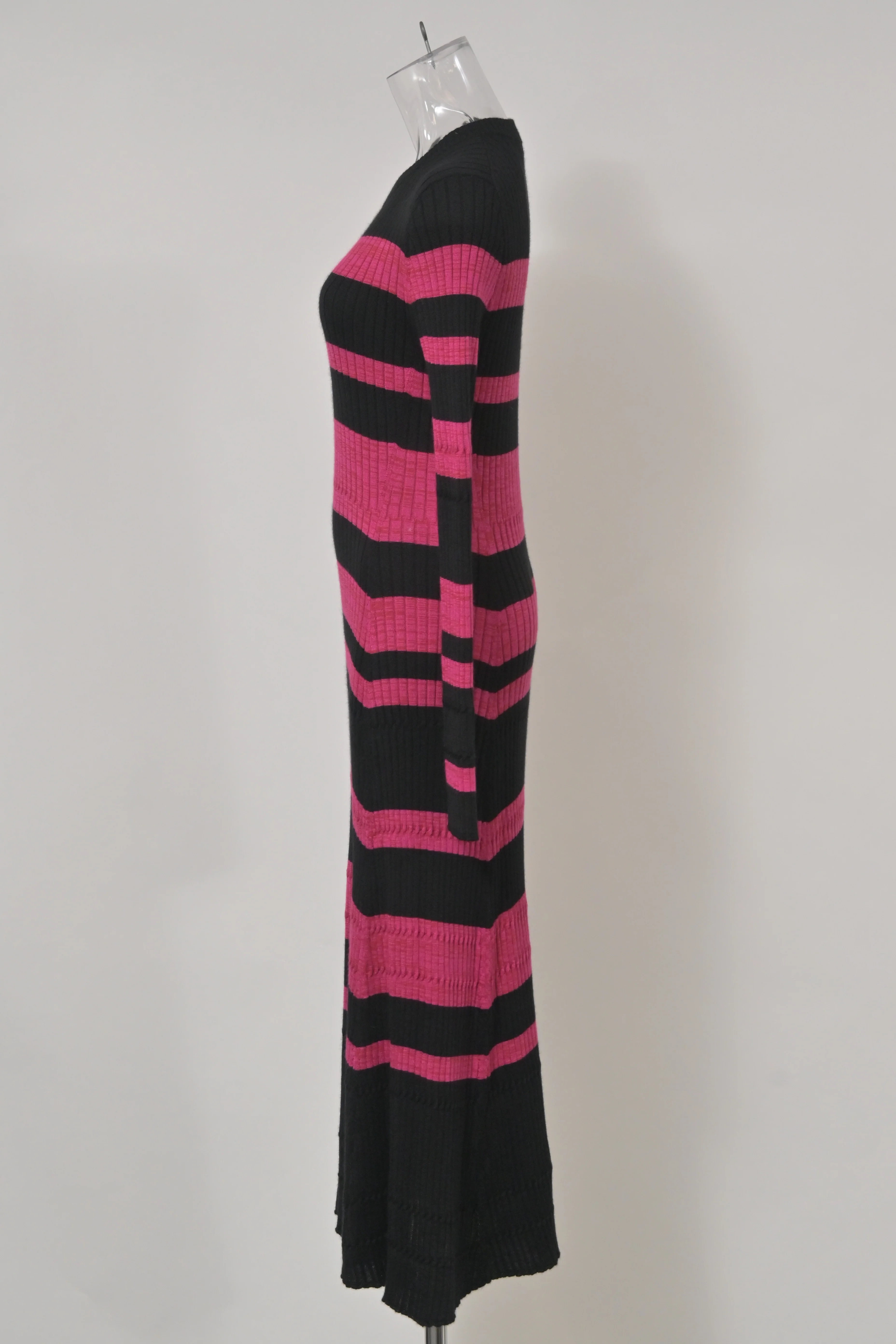 Women's Proenza Schouler Striped Rib Knit Long-Sleeve Midi Dress in Pink Wool - Image 7