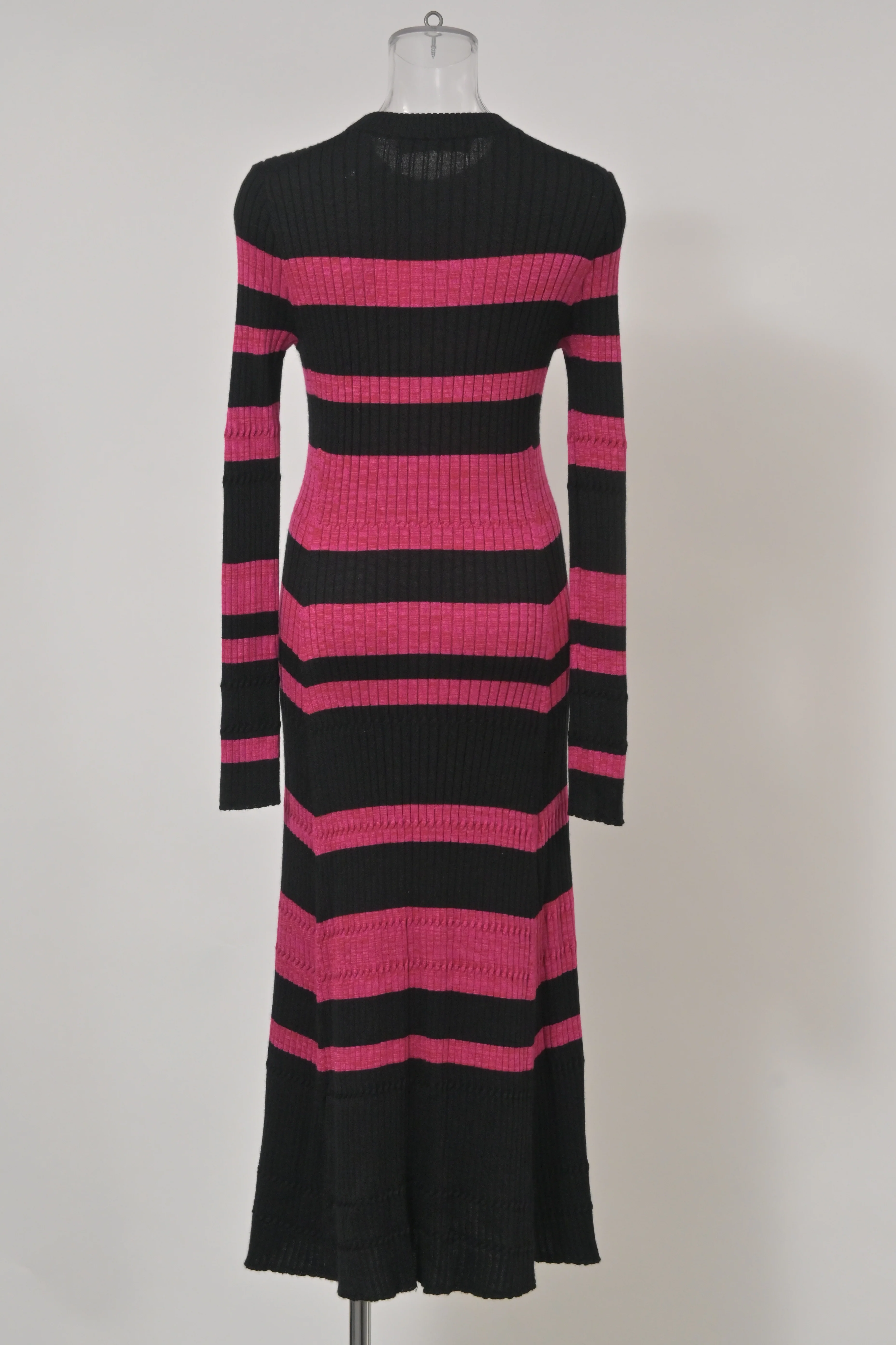 Women's Proenza Schouler Striped Rib Knit Long-Sleeve Midi Dress in Pink Wool - Image 8