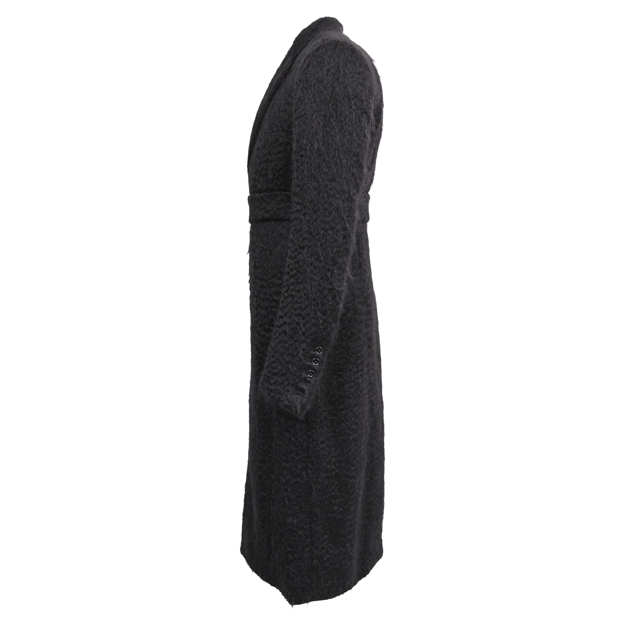 Men's Rick Owens Belted Sheared Wrap Coat in Black Wool - Image 2