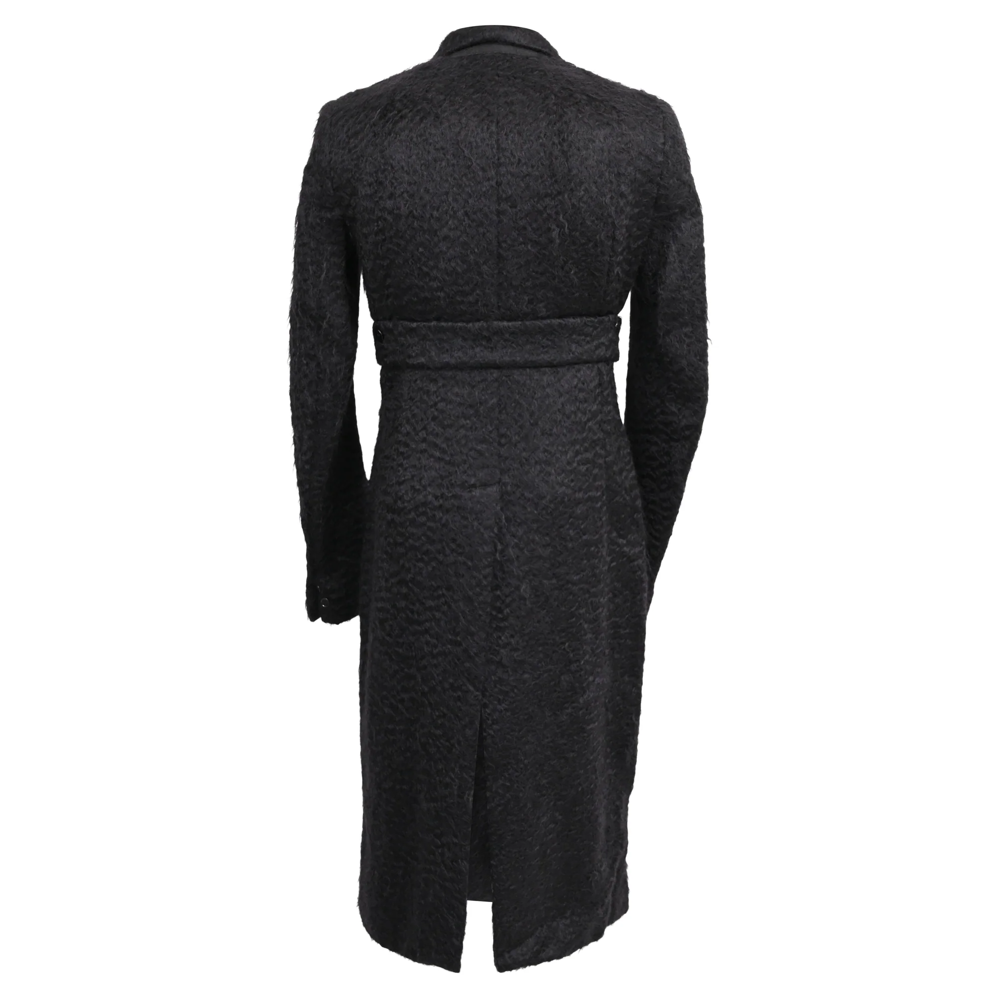 Men's Rick Owens Belted Sheared Wrap Coat in Black Wool - Image 3