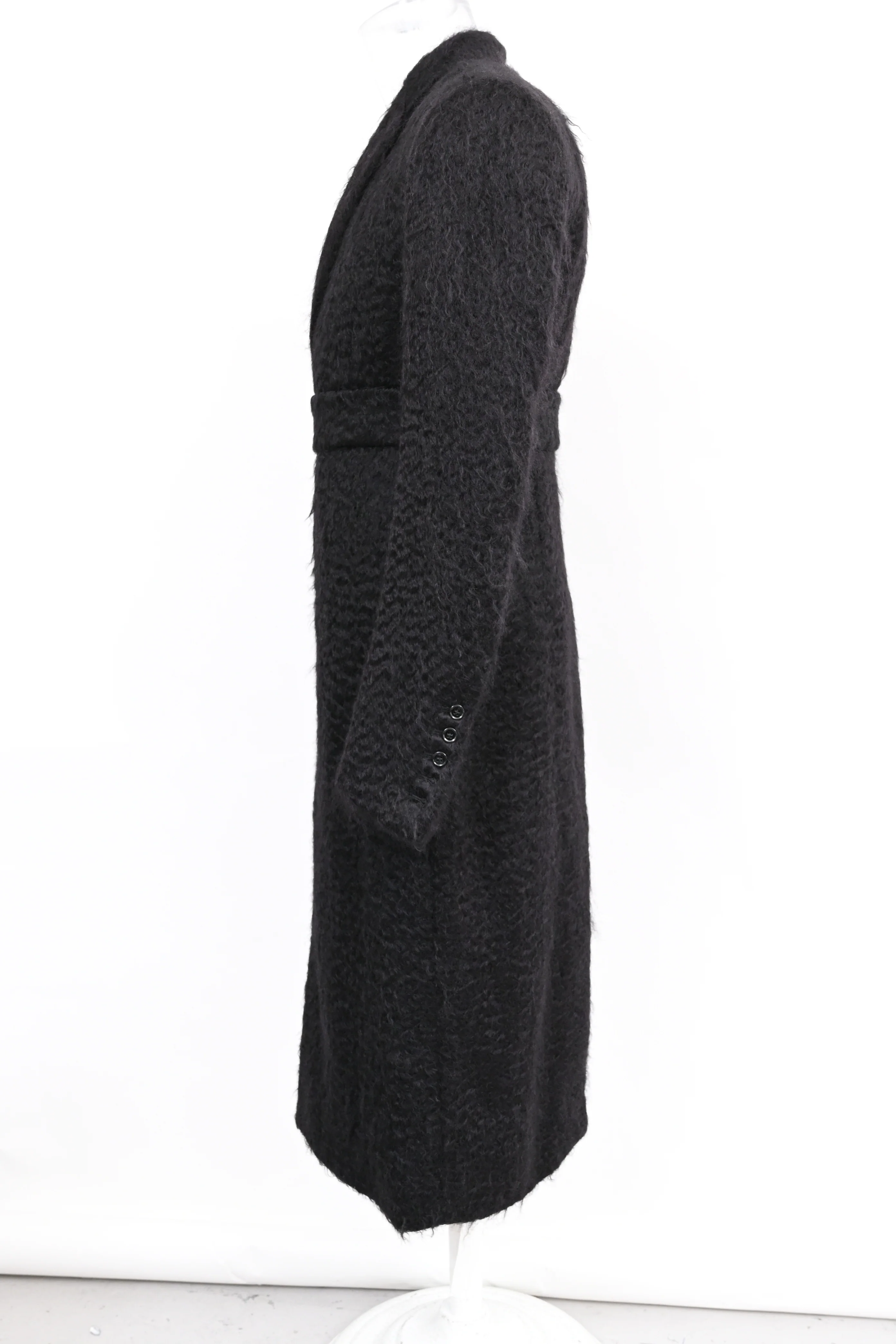 Men's Rick Owens Belted Sheared Wrap Coat in Black Wool - Image 8
