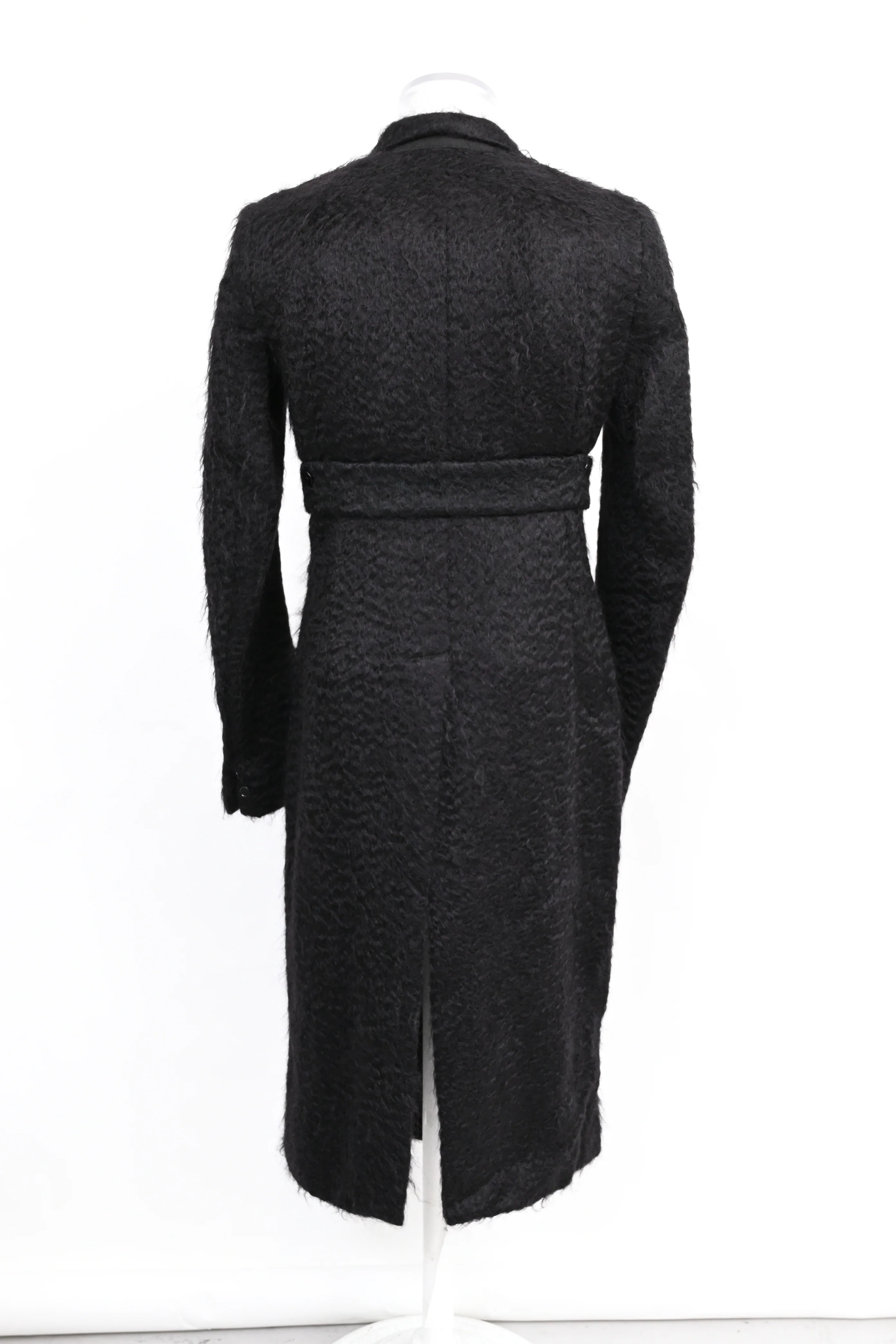 Men's Rick Owens Belted Sheared Wrap Coat in Black Wool - Image 9