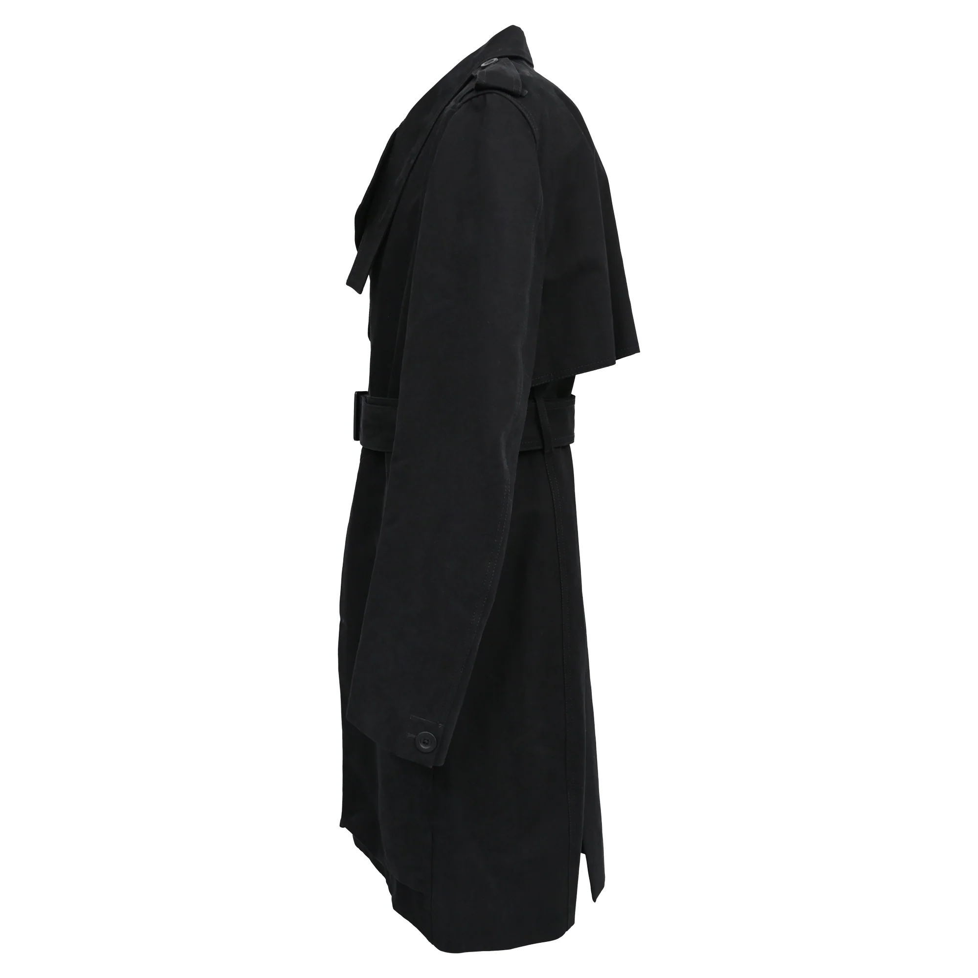 Men's Rick Owens Belted Trench Coat in Black Cotton - Image 2