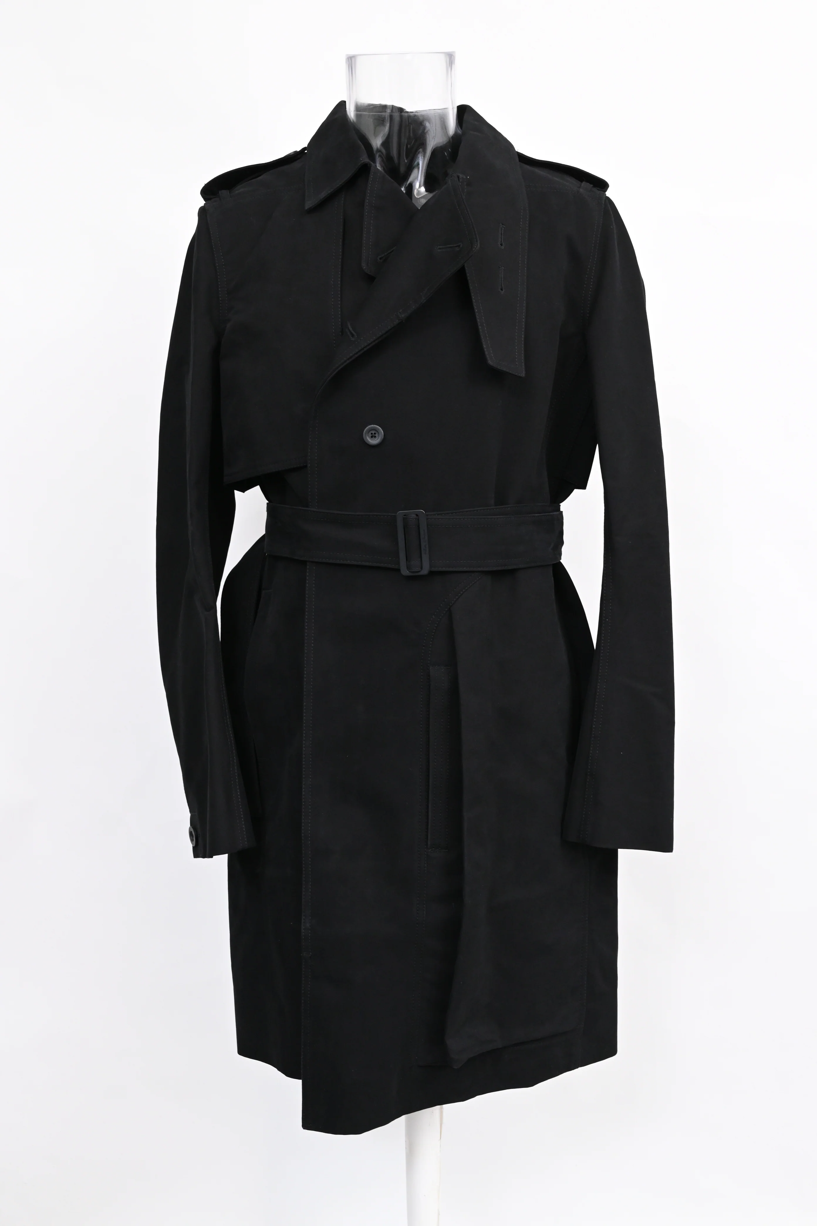 Men's Rick Owens Belted Trench Coat in Black Cotton - Image 6